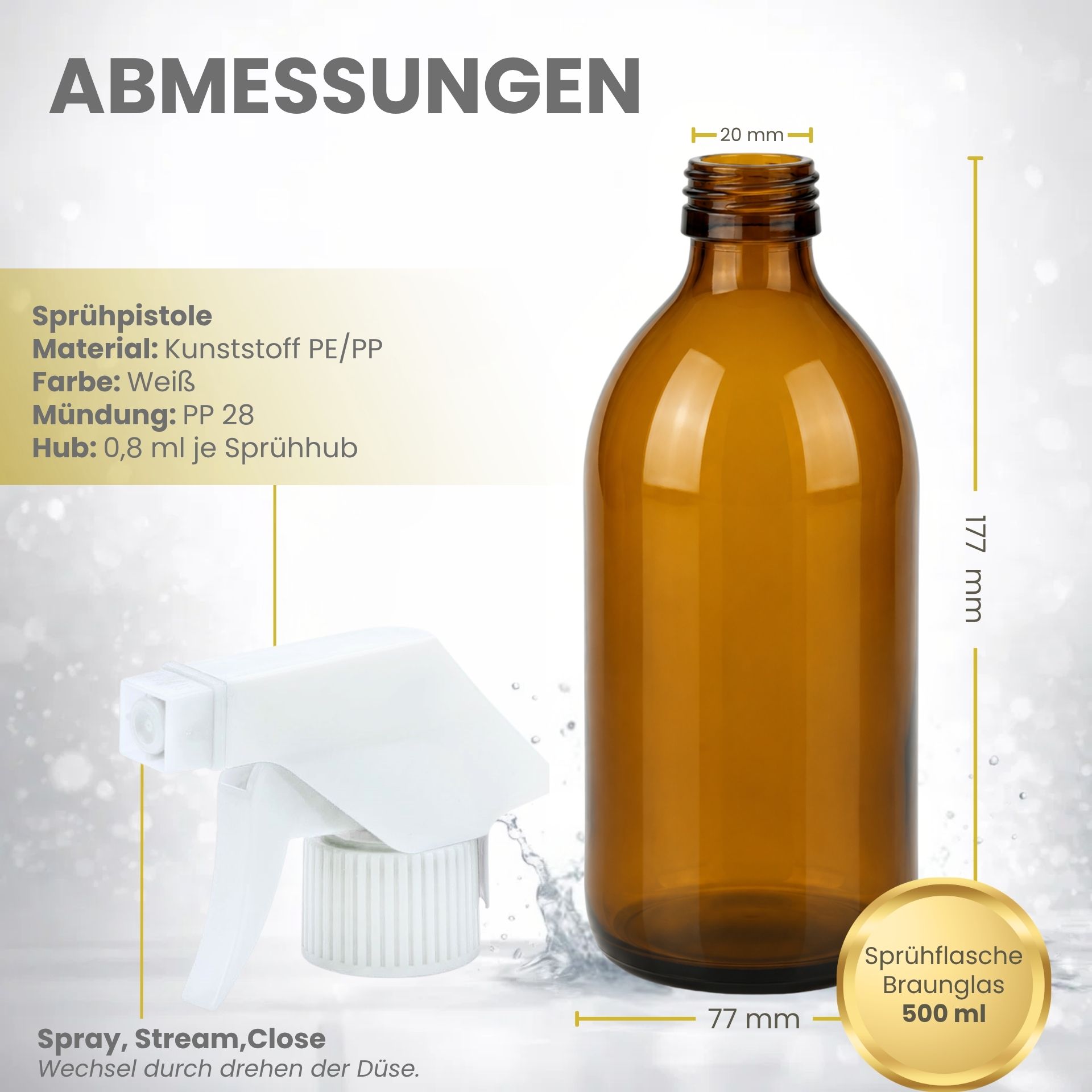 Sprühflasche  500 ml Glas braun mit Trigger