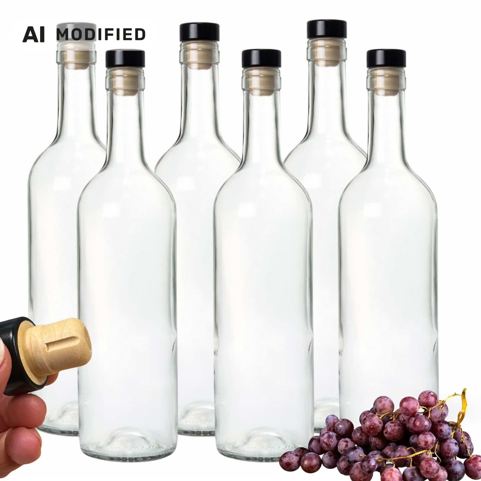 Weinflaschen Set 6x750 ml mit Korken Schwarz