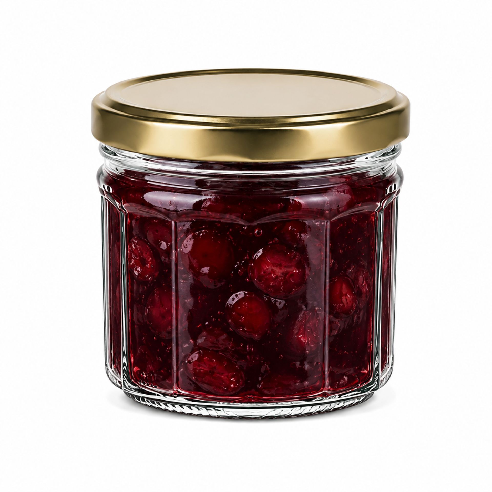 Ein 240ml Facette Glas mit Nussverzierung, in einer 4er-Packung auf einem neutralen Hintergrund präsentiert. Perfekt für Getränke, Desserts oder kreative Aufbewahrungslösungen. Ideal für umweltbewusstes, stilvolles Servieren und Aufbewahren.
