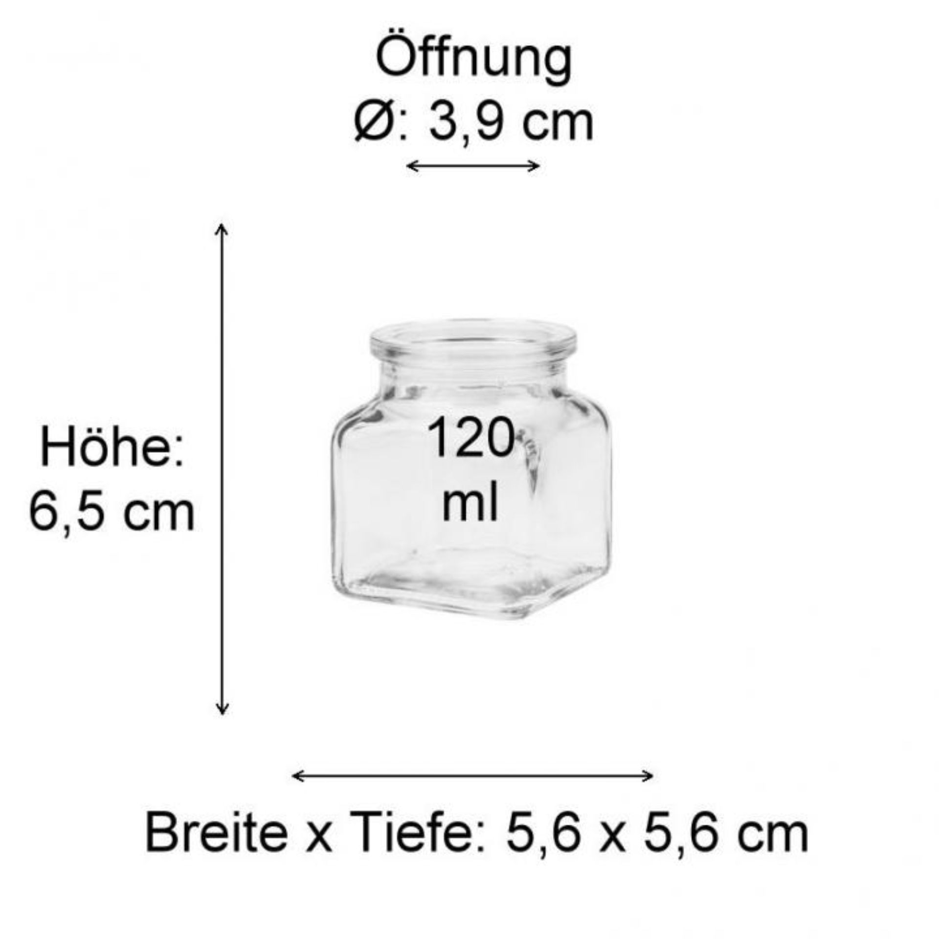 120 ml Stopfenglas mit transparentem Glas, geeignet zur Aufbewahrung von Gewürzen oder Marmeladen, vor weißem Hintergrund, optimales Volumen für kleine Mengen an Lebensmitteln.