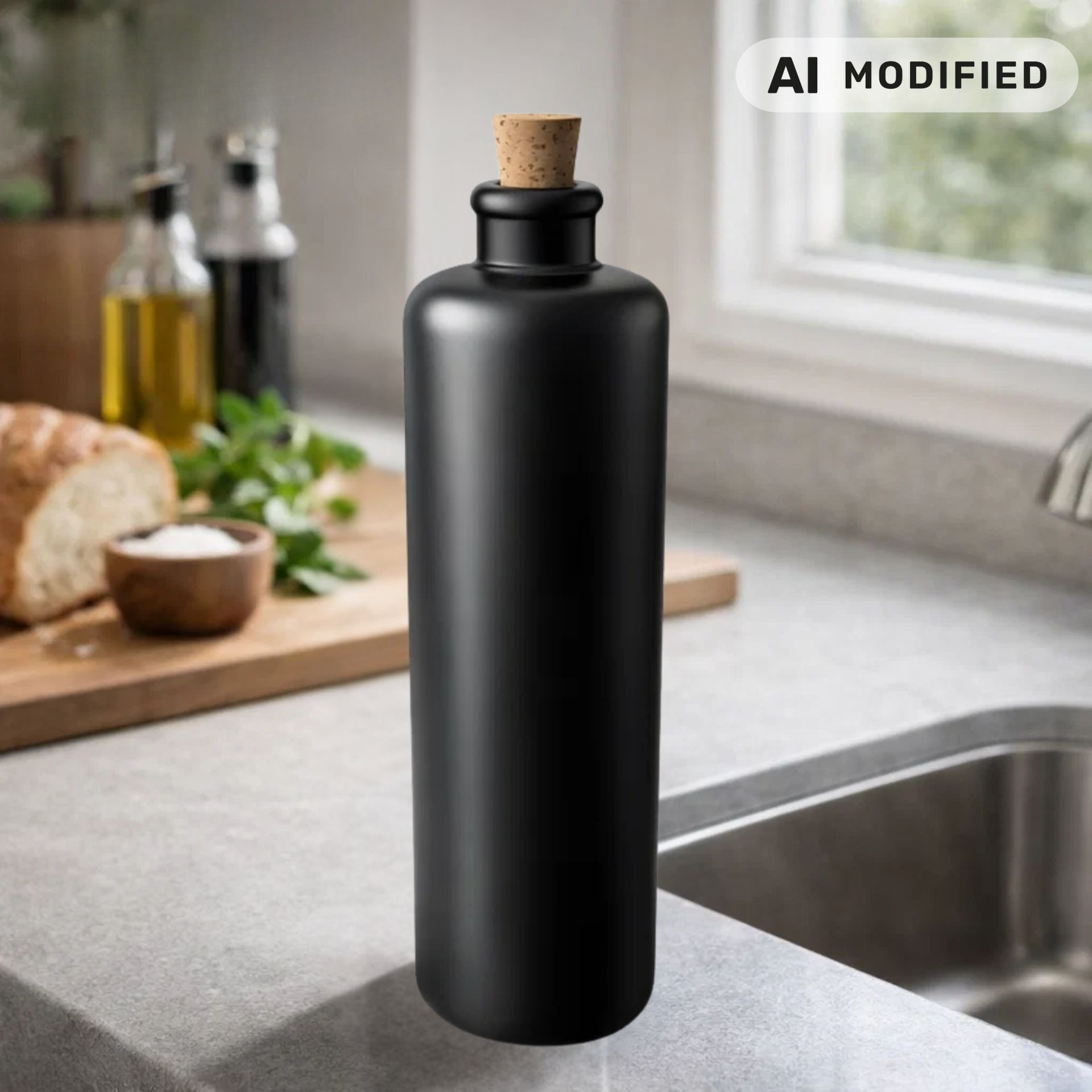 Keramikflasche 500 ml schwarz matt mit Korken