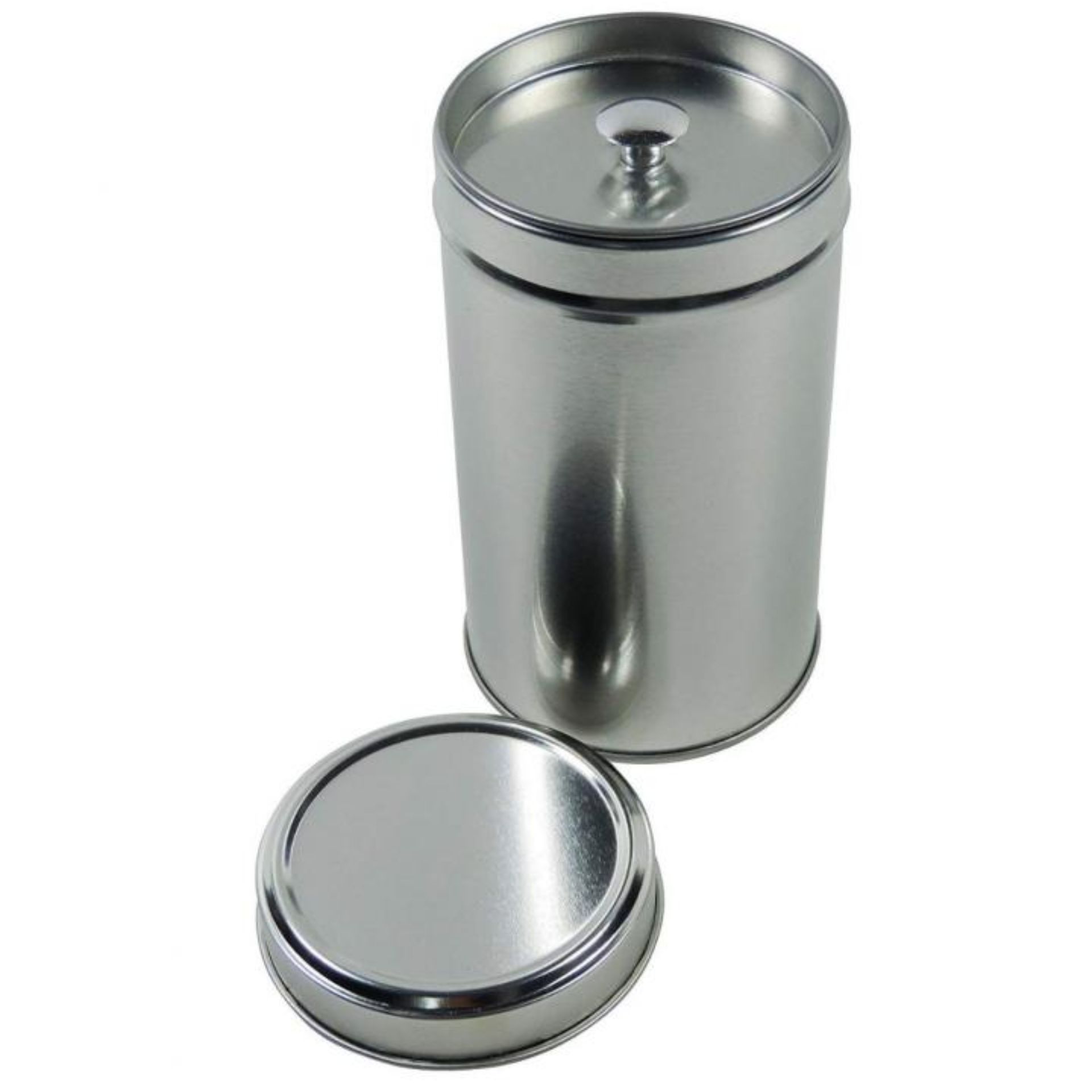Teedose aus Metall in zylindrischer Form, Maße 6,5 x 10,7 cm, mit festschließendem Aromadeckel, ideal als Vorratsdose zur Aufbewahrung von Tee, Kaffee oder Gewürzen.