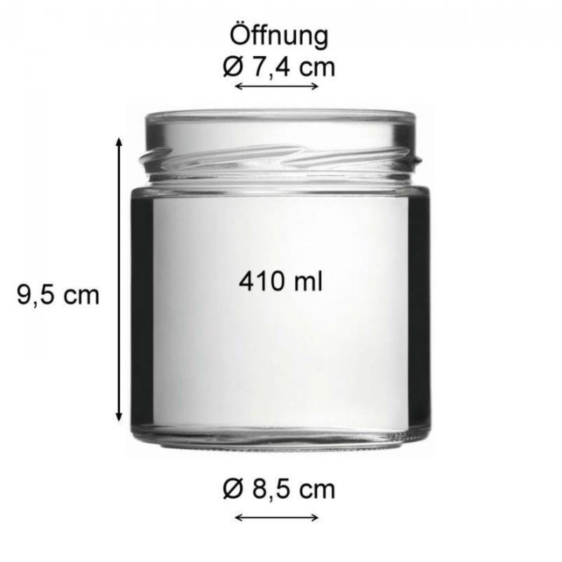 400 ml Vorratsglas aus klarem Glas mit weiter Öffnung und Schraubverschluss, steht auf weißem Hintergrund.