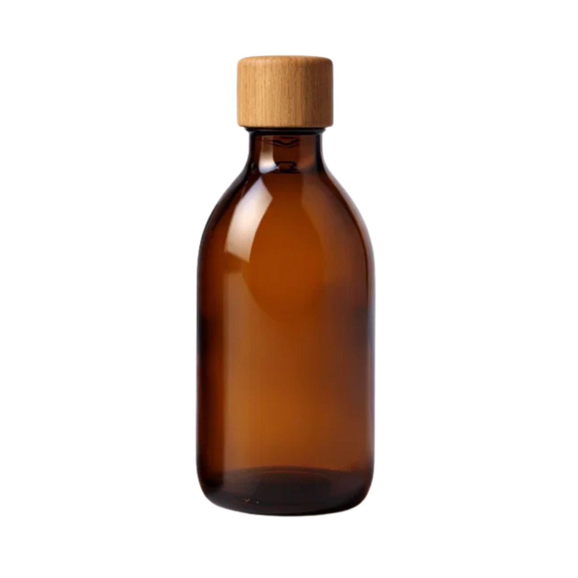 Glasflasche 250 ml braun mit Holzdeckel