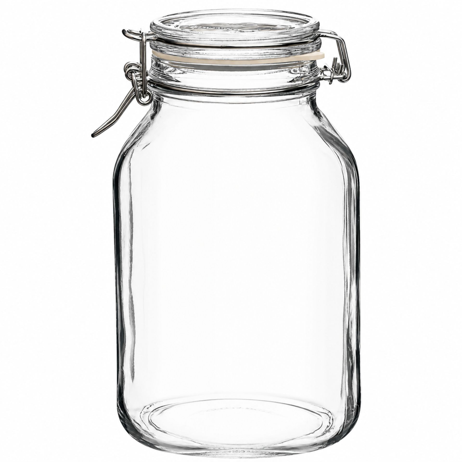 Bormioli Bügelverschlussglas 3000 ml eckig mit Drahtbügel, ideal für die Aufbewahrung von Lebensmitteln und Einmachen, hochwertiges transparentes Glas mit robustem Bügelverschluss für luftdichte Versiegelung.
