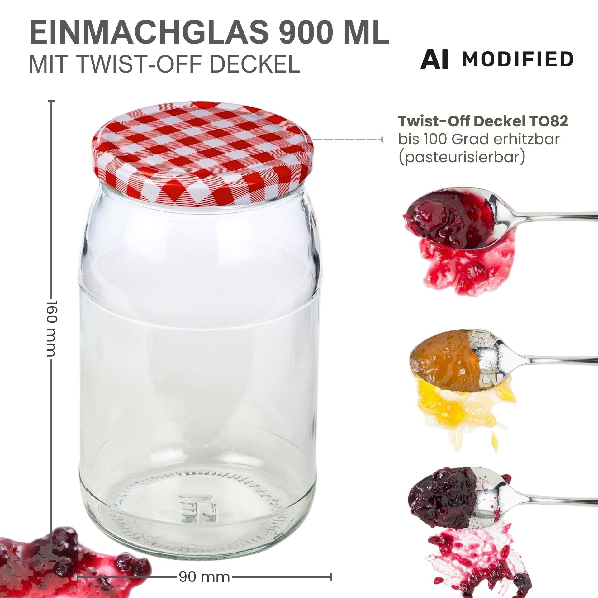 Einmachgläser 6x900 ml mit Schraubdeckel rot-weiss kariert