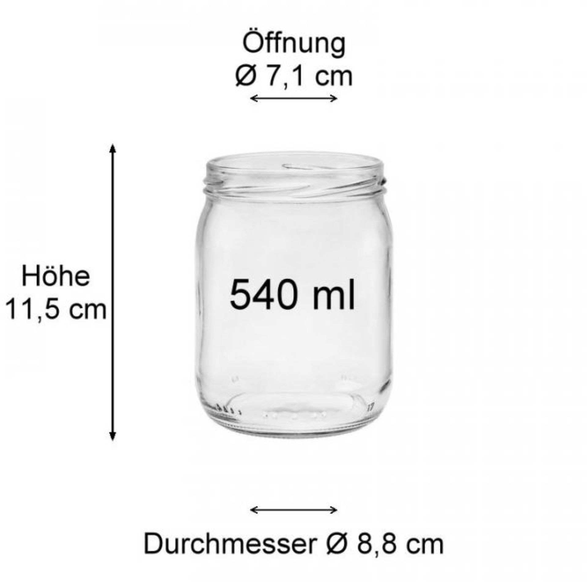 Einmachglas 540 ml rund mit Deckel, ideal zur Aufbewahrung von Lebensmitteln, Konserven, Marmeladen oder Gewürzen, hochwertiges Glas für nachhaltige Nutzung.