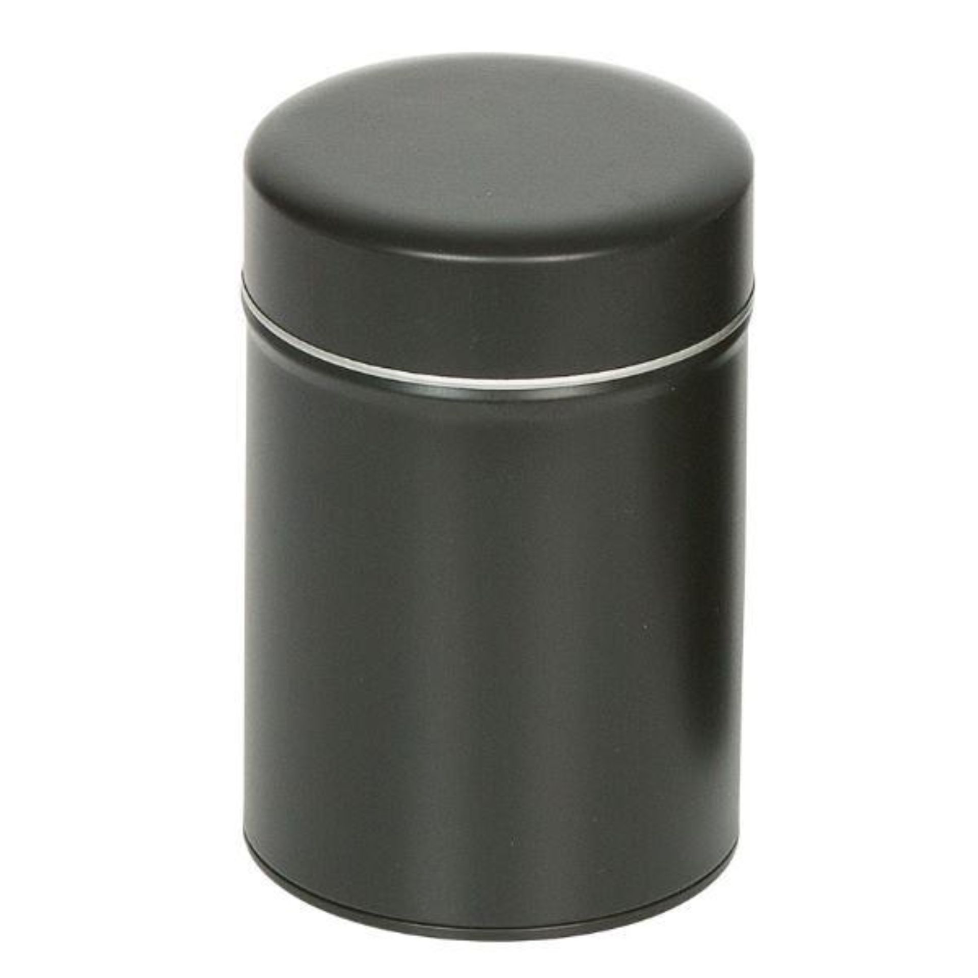 Schwarze Gewürzdose aus Metall, rund, mit Aromadeckel, Durchmesser 8,3 cm, Höhe 12,6 cm, ideal zur Aufbewahrung von Gewürzen, elegantes Design.