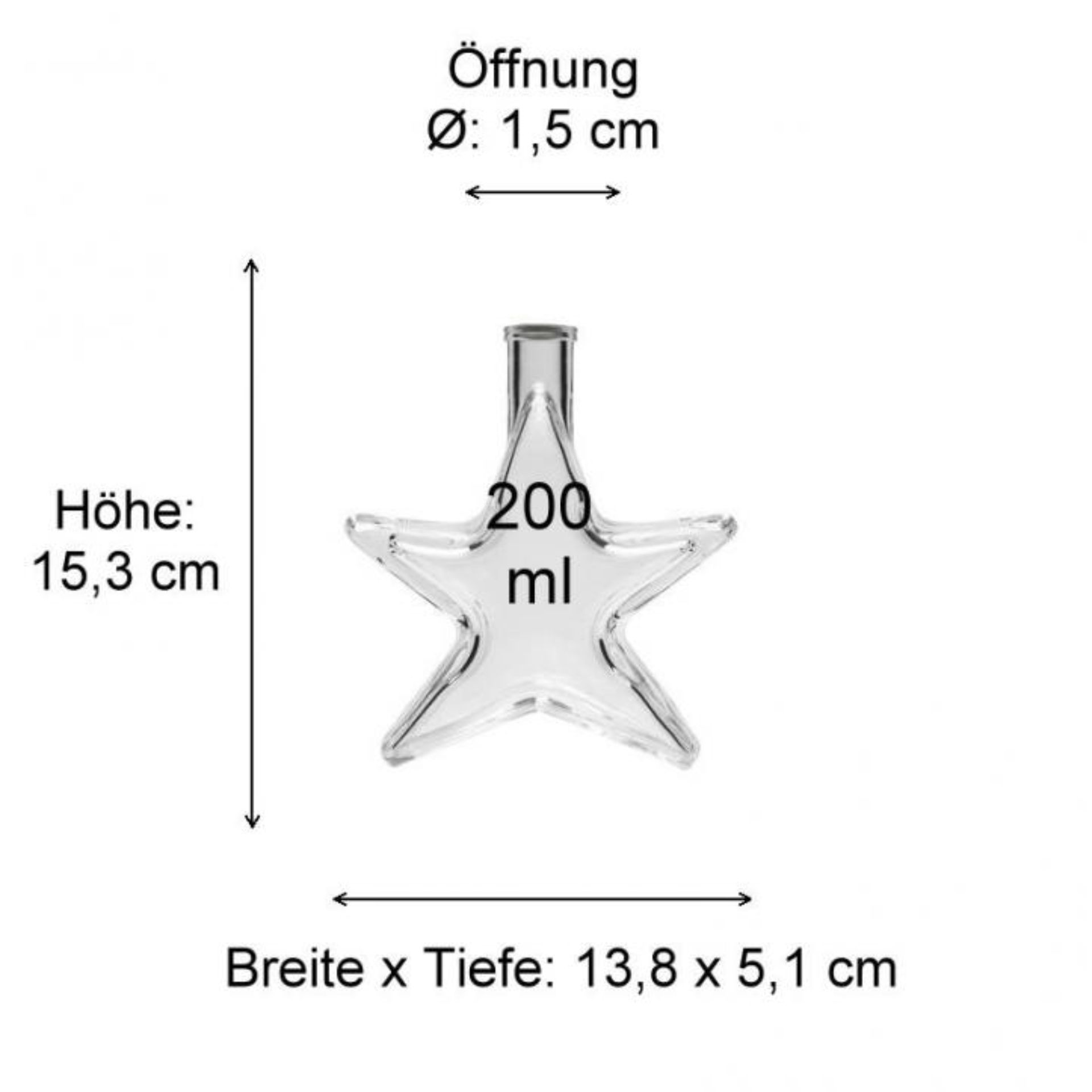 Leeres 200 ml Stern-Glas mit Twist-Off-Mündung – ideal für Marmelade, Honig oder Deko Bild eines durchsichtiges Glas mit einem Stern-Design, 200 ml Fassungsvermögen – ideal für Getränke und als dekoratives Element.