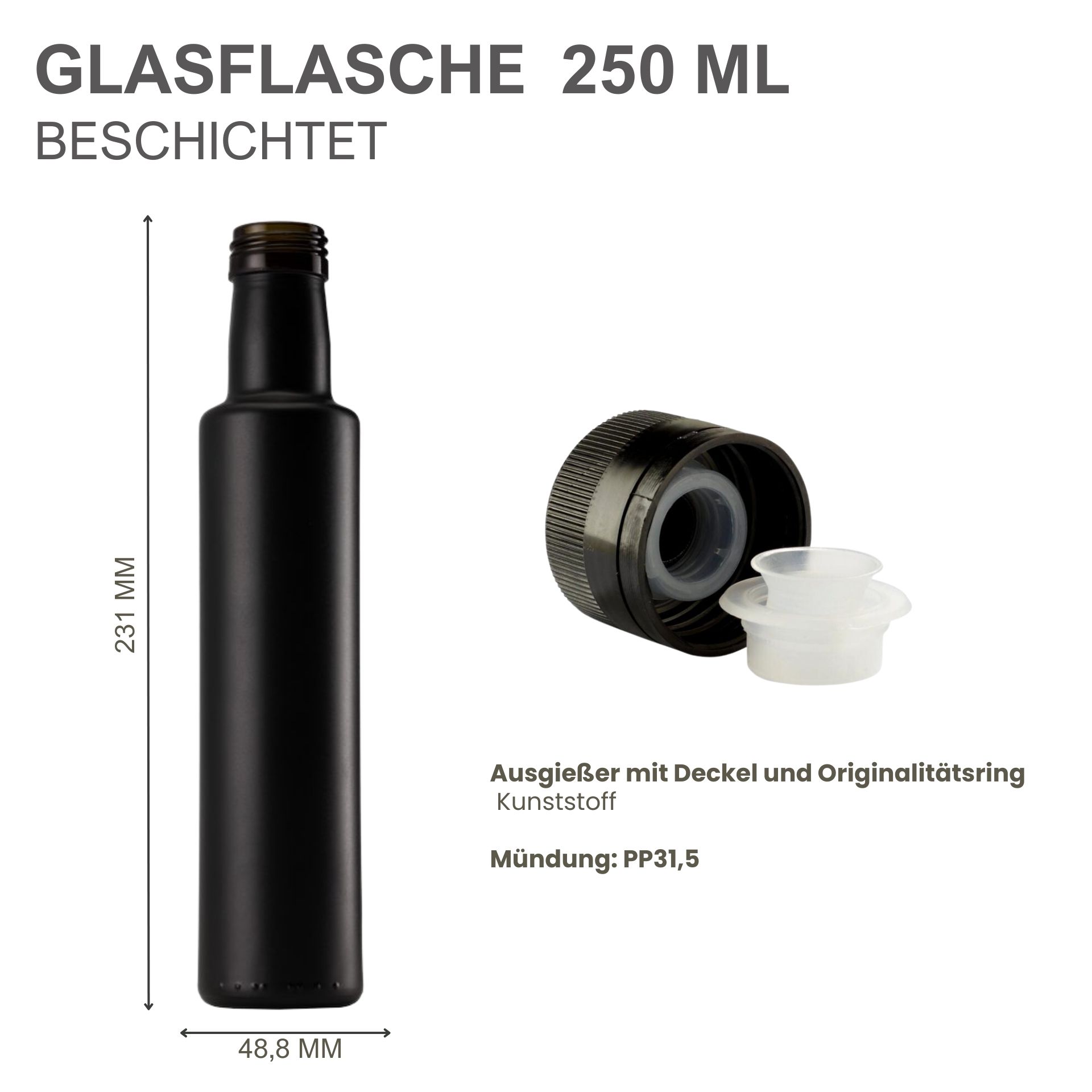 mikken Ölflasche Glasflasche matt schwarz, 250 ml mikken Ölflasche Glasflasche matt schwarz, 250 ml