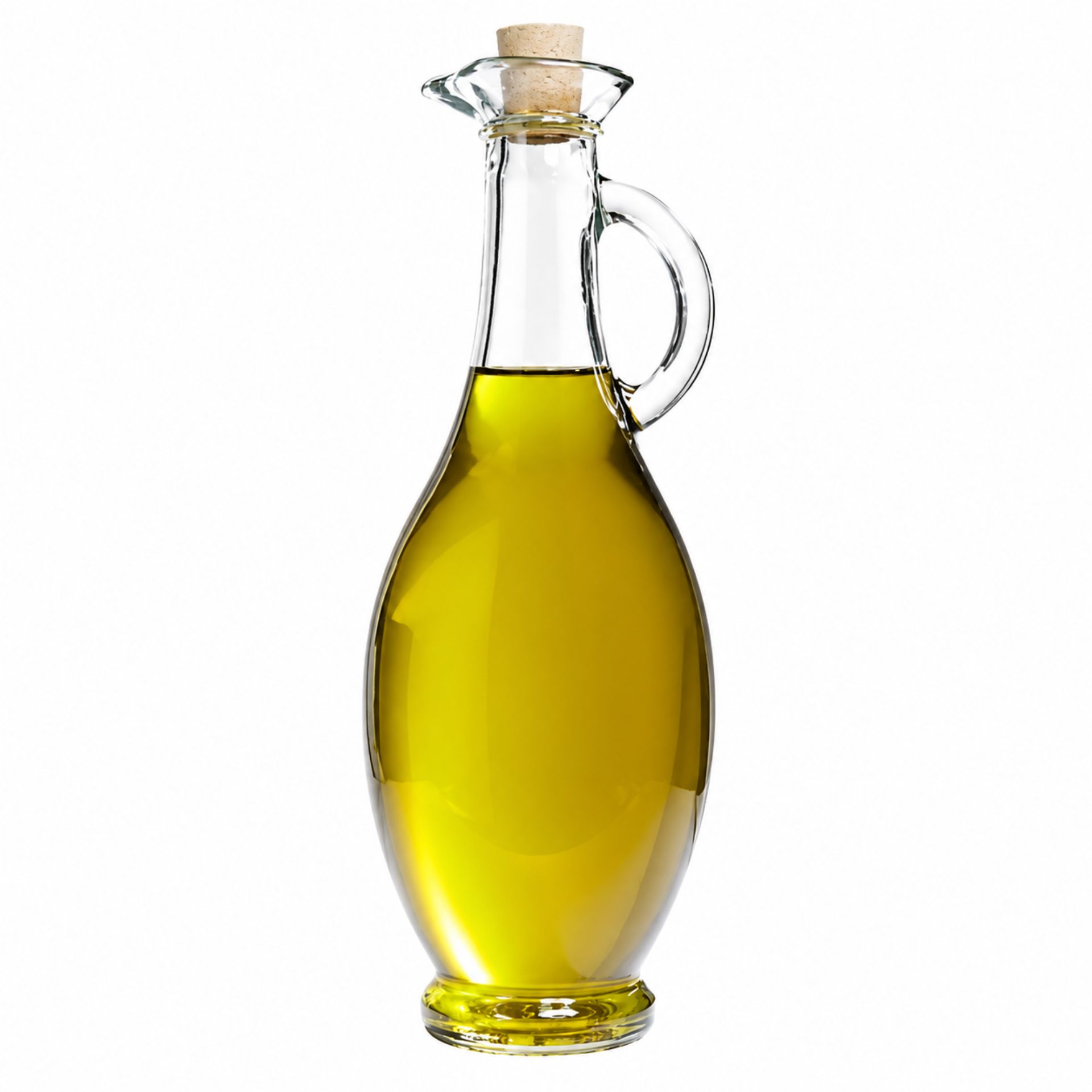 Glasflasche 500 ml in Amphorenform mit Korken, ideal für stilvolles Aufbewahren von Flüssigkeiten wie Olivenöl oder Essig. Hochwertiges, transparentes Glasdesign.
