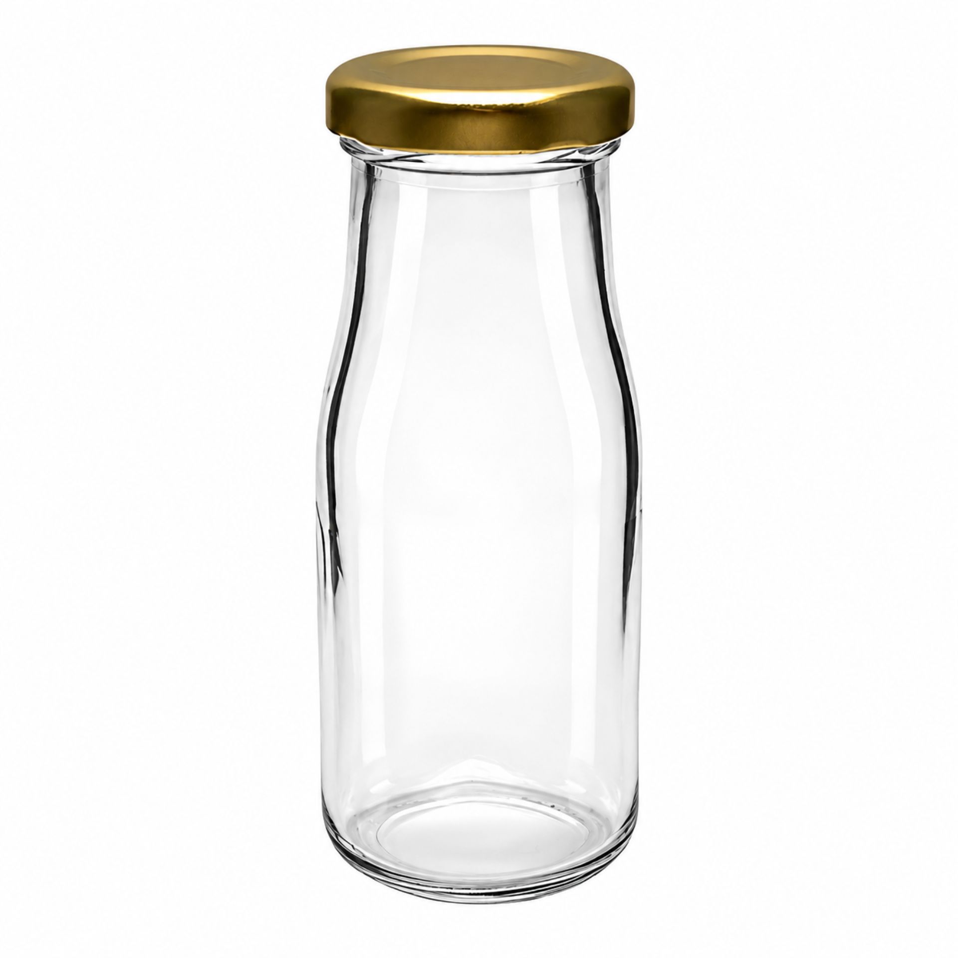 Glasflasche 156 ml im Milchflaschen-Design mit goldenem, silbernem oder schwarzem Deckel