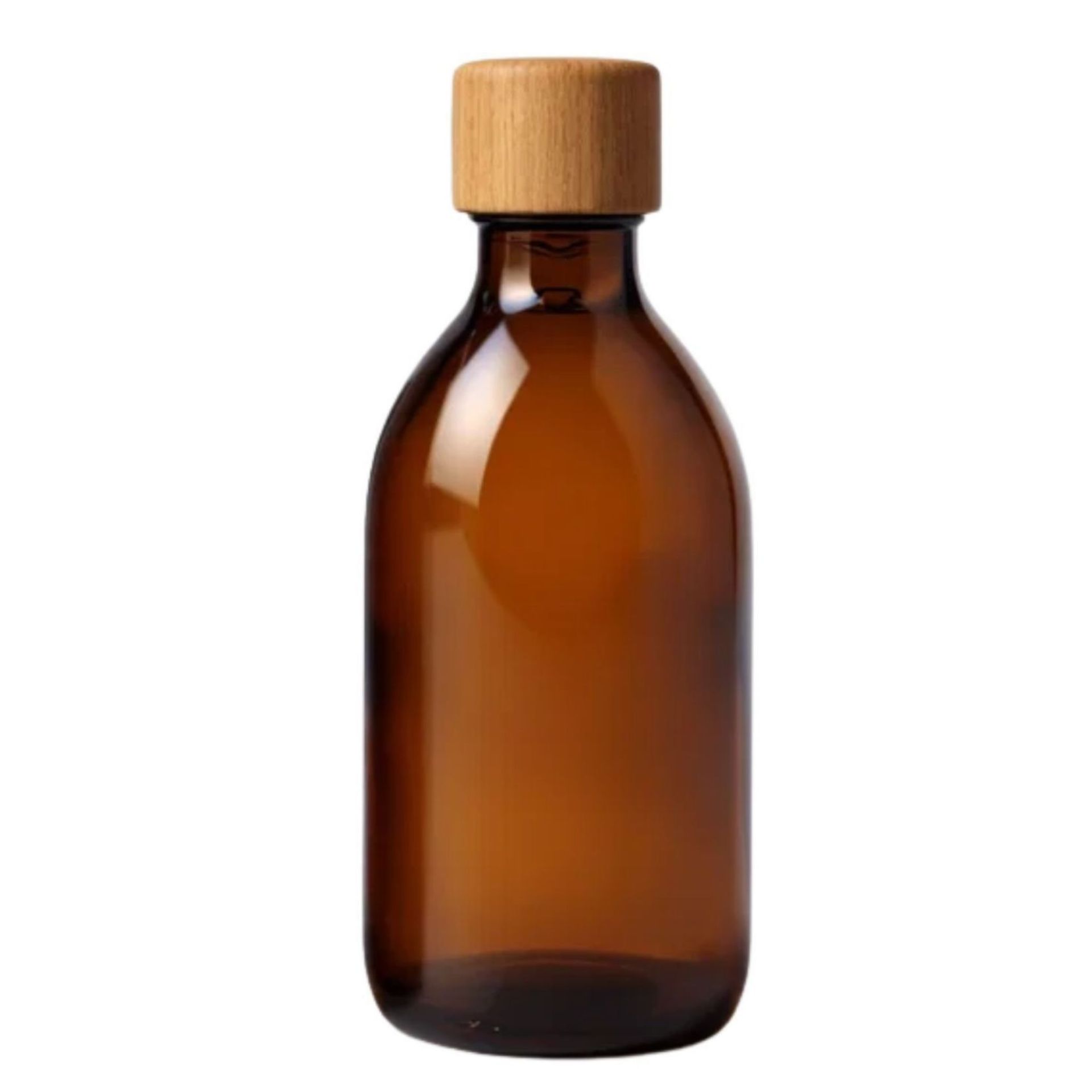 Glasflasche 250 ml braun mit Holzdeckel