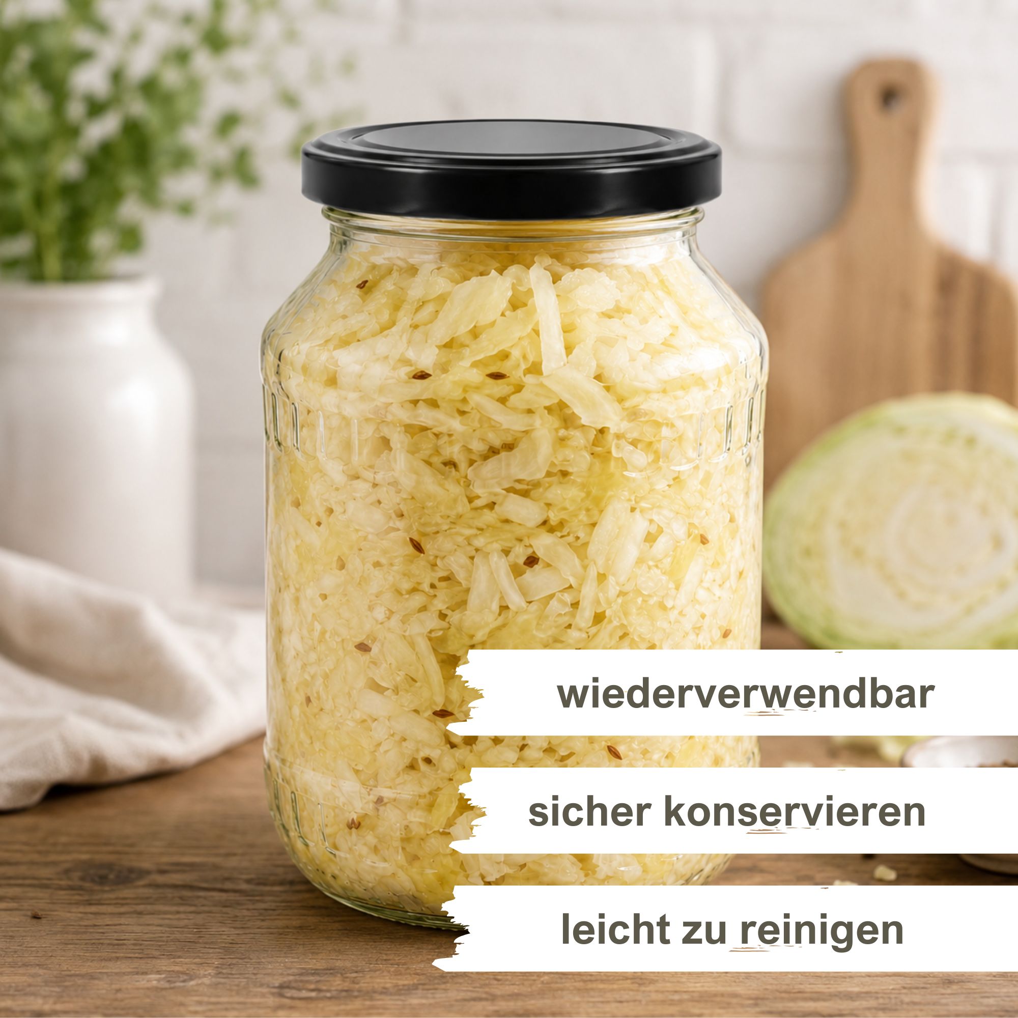 Einmachgläser 6x2650 ml mit Schraubdeckel Schwarz