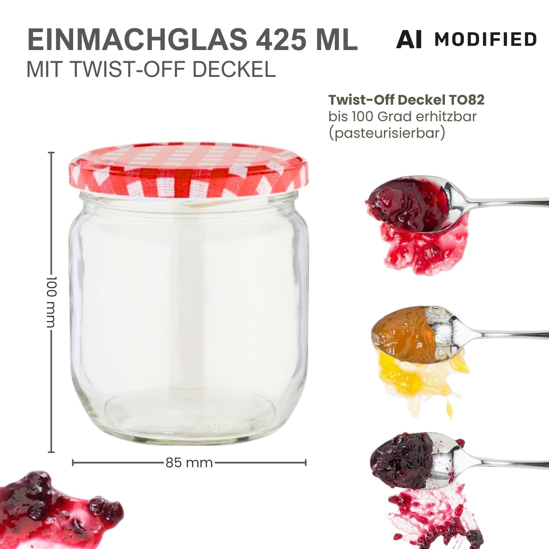 Einmachgläser 6x425 ml mit Schraubdeckel rot-weiss kariert