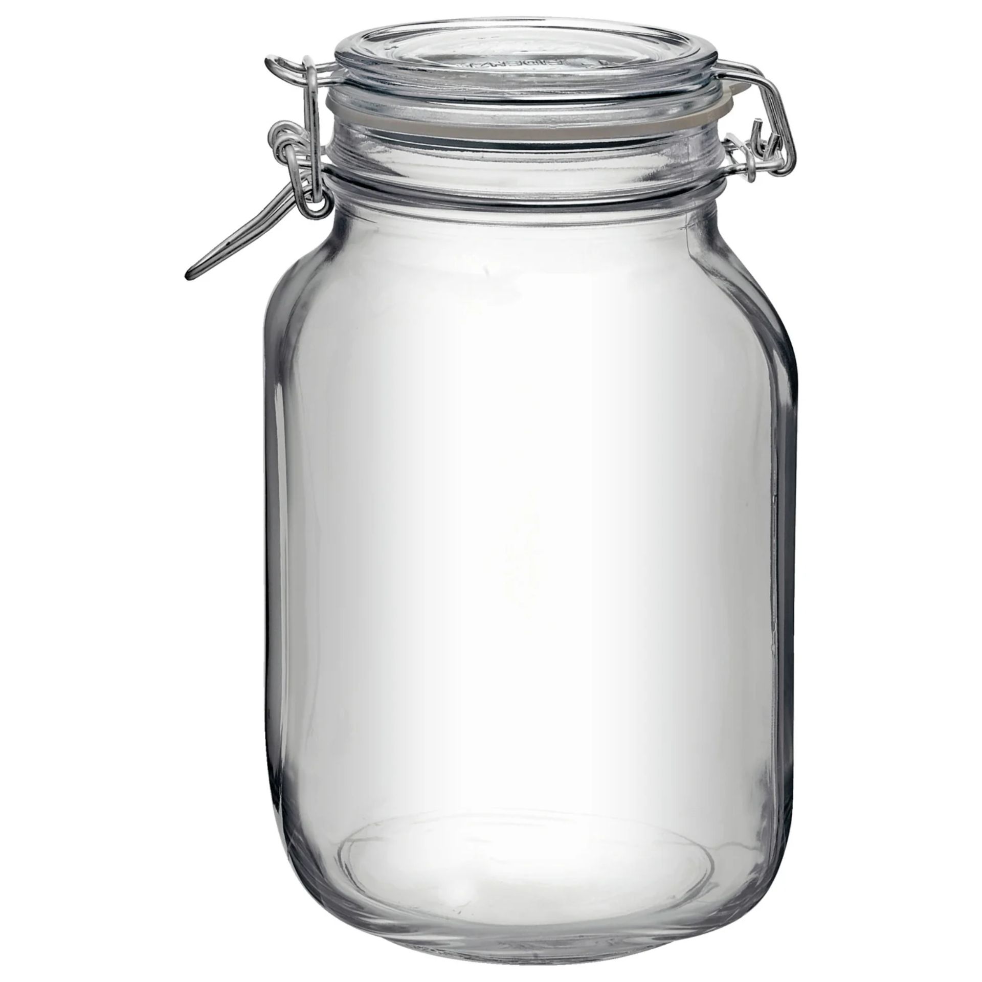 Bormioli Bügelverschlussglas 2000 ml eckig mit Drahtbügel, ideal für Vorratshaltung und Aufbewahrung von Lebensmitteln. Hochwertiges und luftdichtes Glasgefäß.