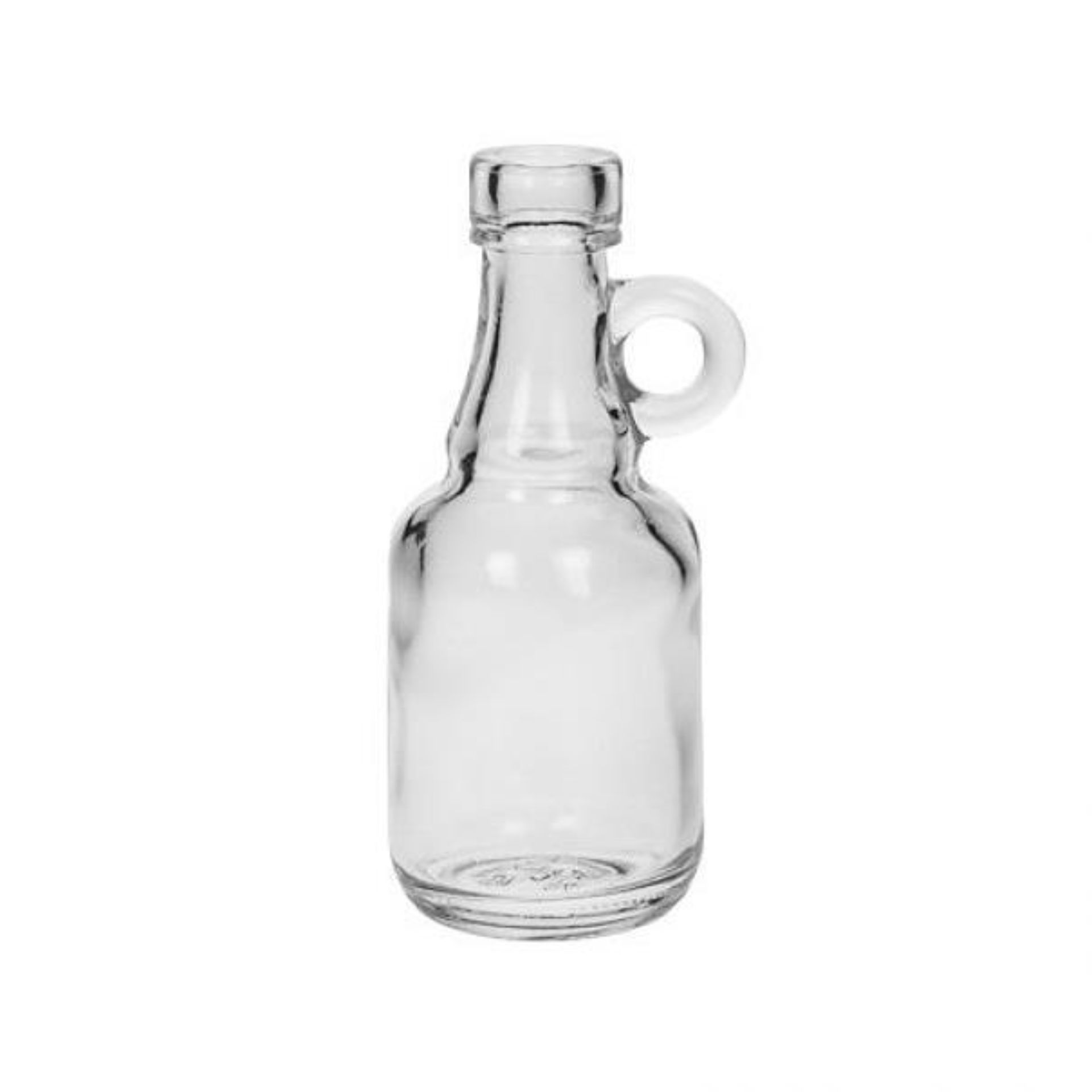 Kleine 40ml Gallone Krugflasche mit Henkel - Produktbild Kleine Klarglasflasche mit Henkel und breitem Ausguss, Fassungsvermögen 40 ml, auf weißem Hintergrund.