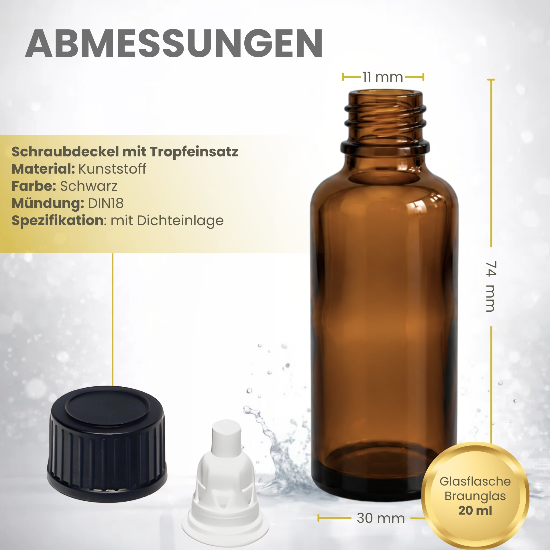 Tropfflasche   20 ml braun Glas Dosierflasche