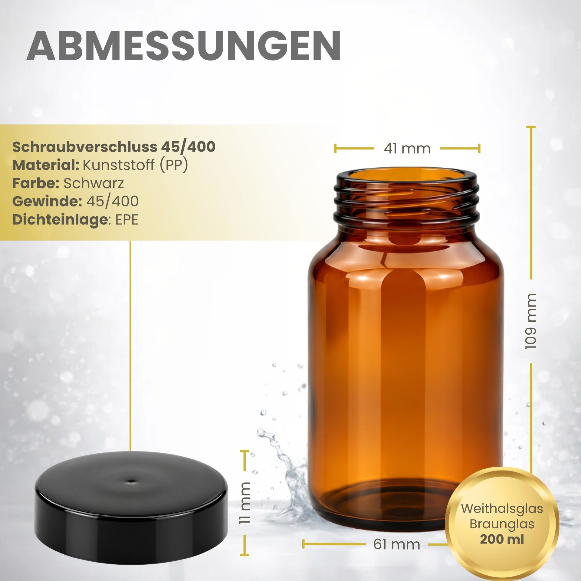 Apothekerglas   200 ml Weithalsglas braun Tablettenglas