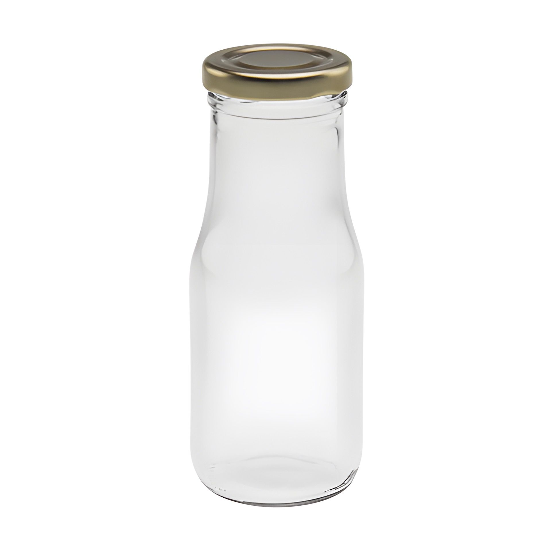 250 ml Glasflasche mit Deckel – Leere Milchflasche für Getränke und Aufbewahrung 250 ml Glasflasche im Milchflaschen-Design mit Deckel, ideal für Saft, Milch oder Smoothies – Produktbild von Flaschen, Gläser und Dosen