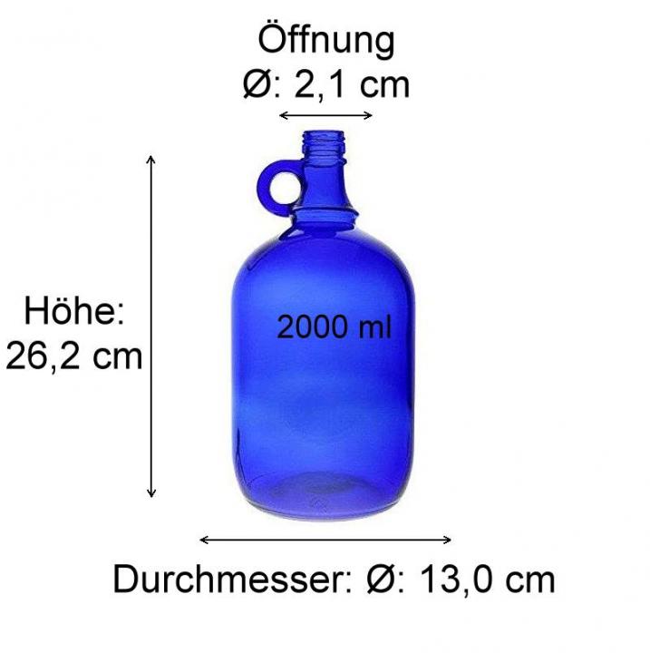 mikken Grosse blaue Glasflasche 2000 ml Wasserflasche mit Henkel