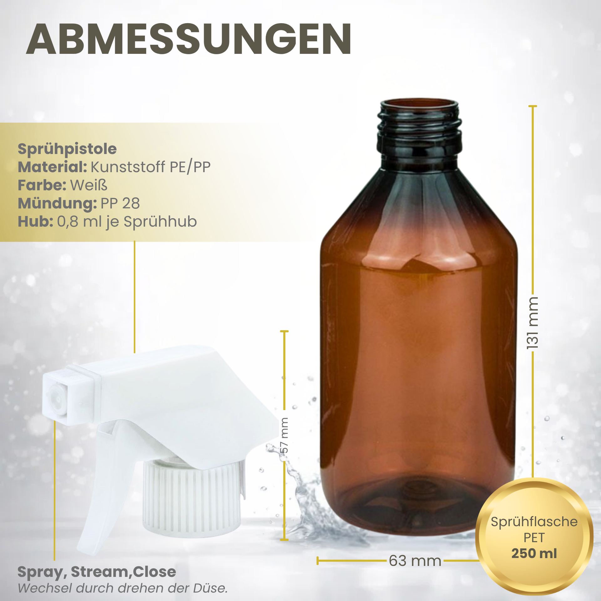 Sprühflasche  250 ml PET braun Kunststoff