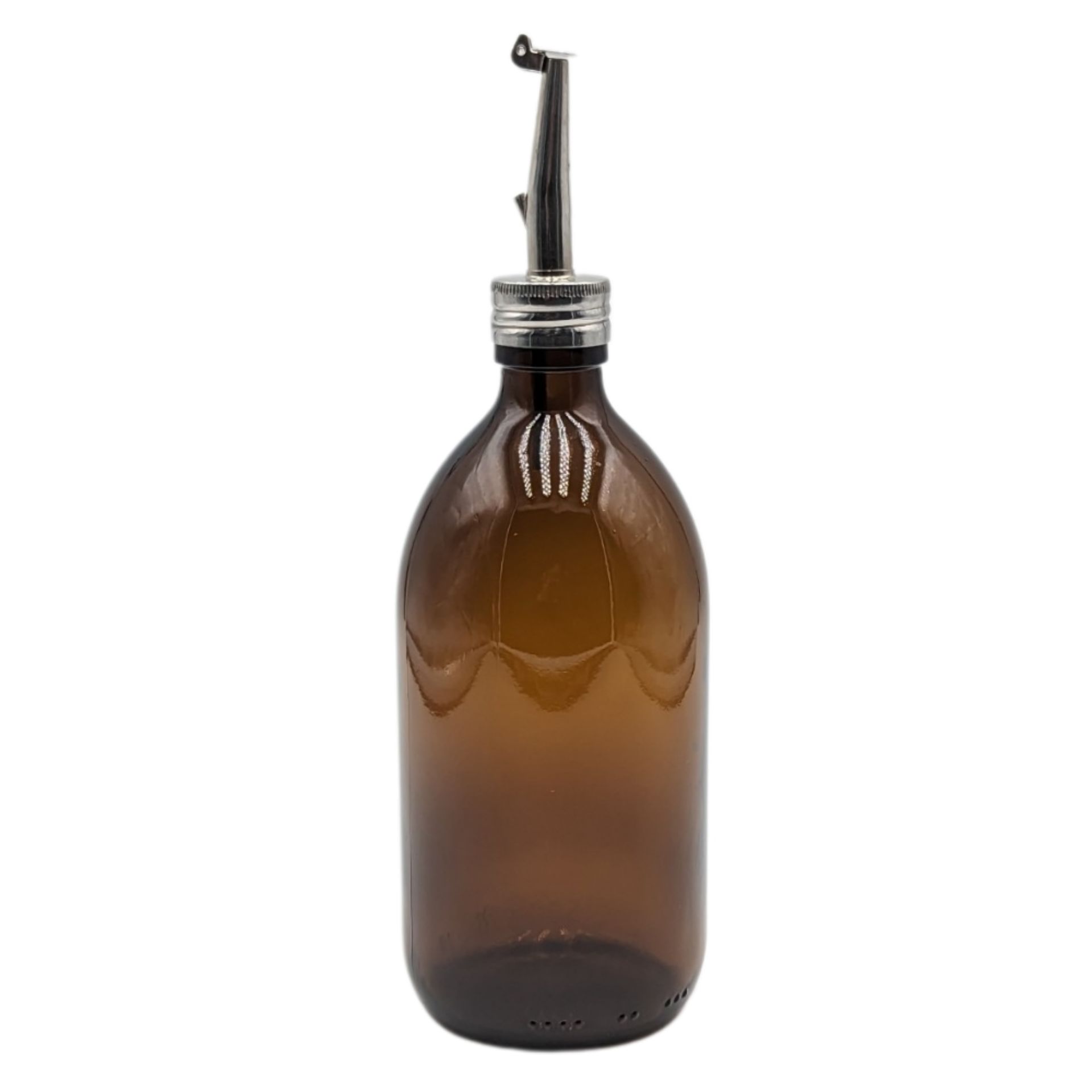 Transparente 500 ml Glasflasche mit Schraubverschluss - Produktbild für Glasbehälter. Leere 500-ml-Weißblechdose mit glänzend weißer Oberfläche, stehend vor neutralem Hintergrund.