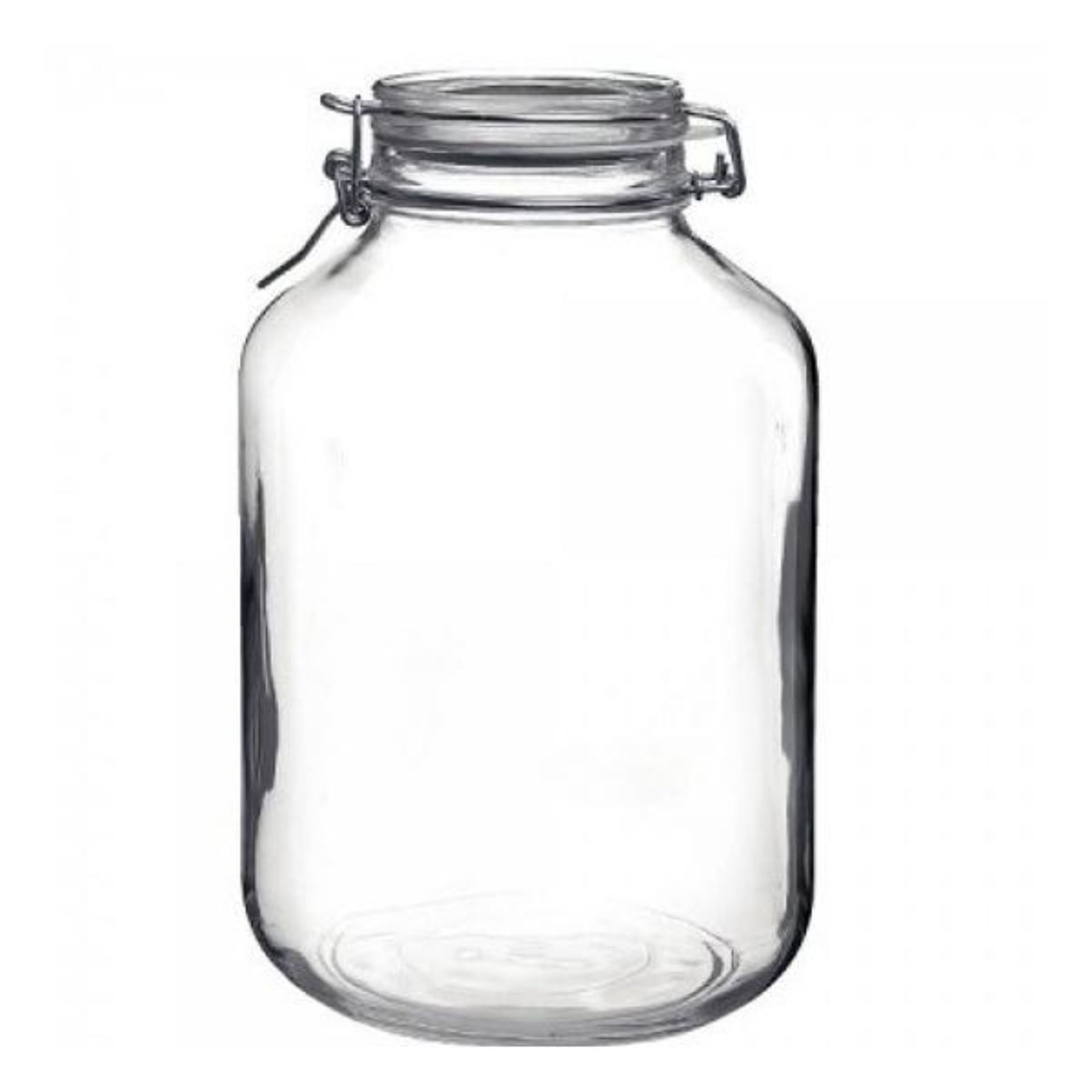 Rundes Bormioli Bügelverschlussglas 5000 ml mit Drahtbügelverschluss, ideal zur sicheren Aufbewahrung von Lebensmitteln.