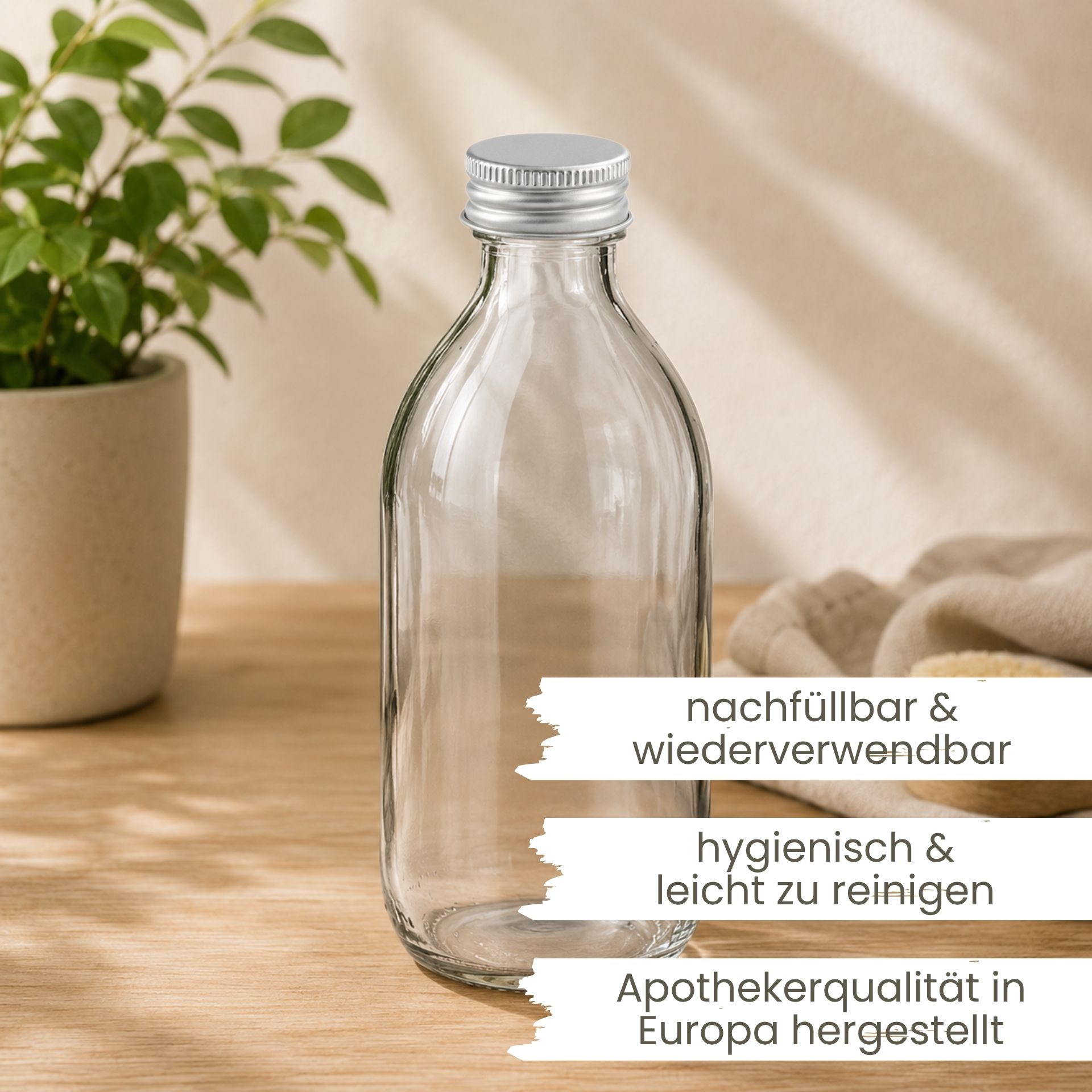 Glasflasche 250 ml Sirupflasche mit Schraubdeckel