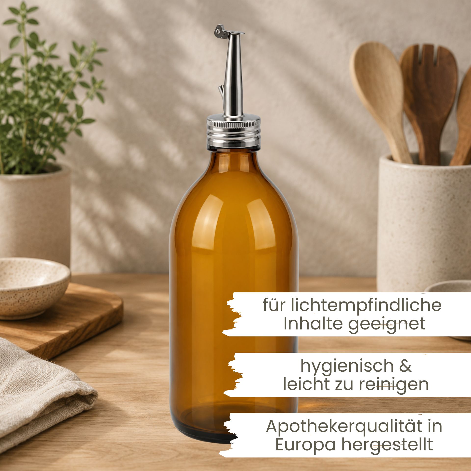 Apothekerflasche  500 ml Glas Edelstahl-Ausgießer