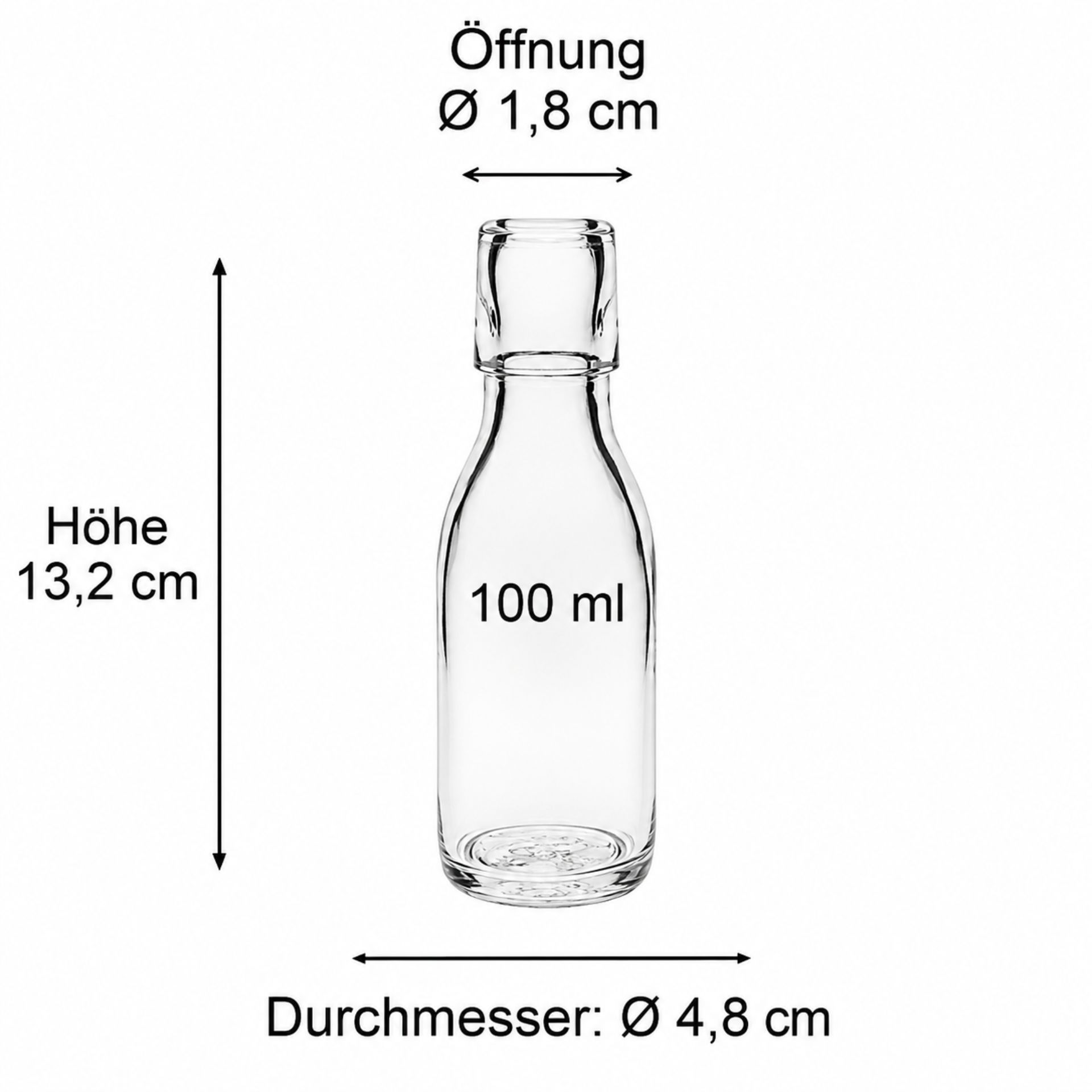 100 ml Glasflasche mit Bügelverschluss, ideal für Getränke und Flüssigkeiten, klares Design, wiederverwendbar und nachhaltig.