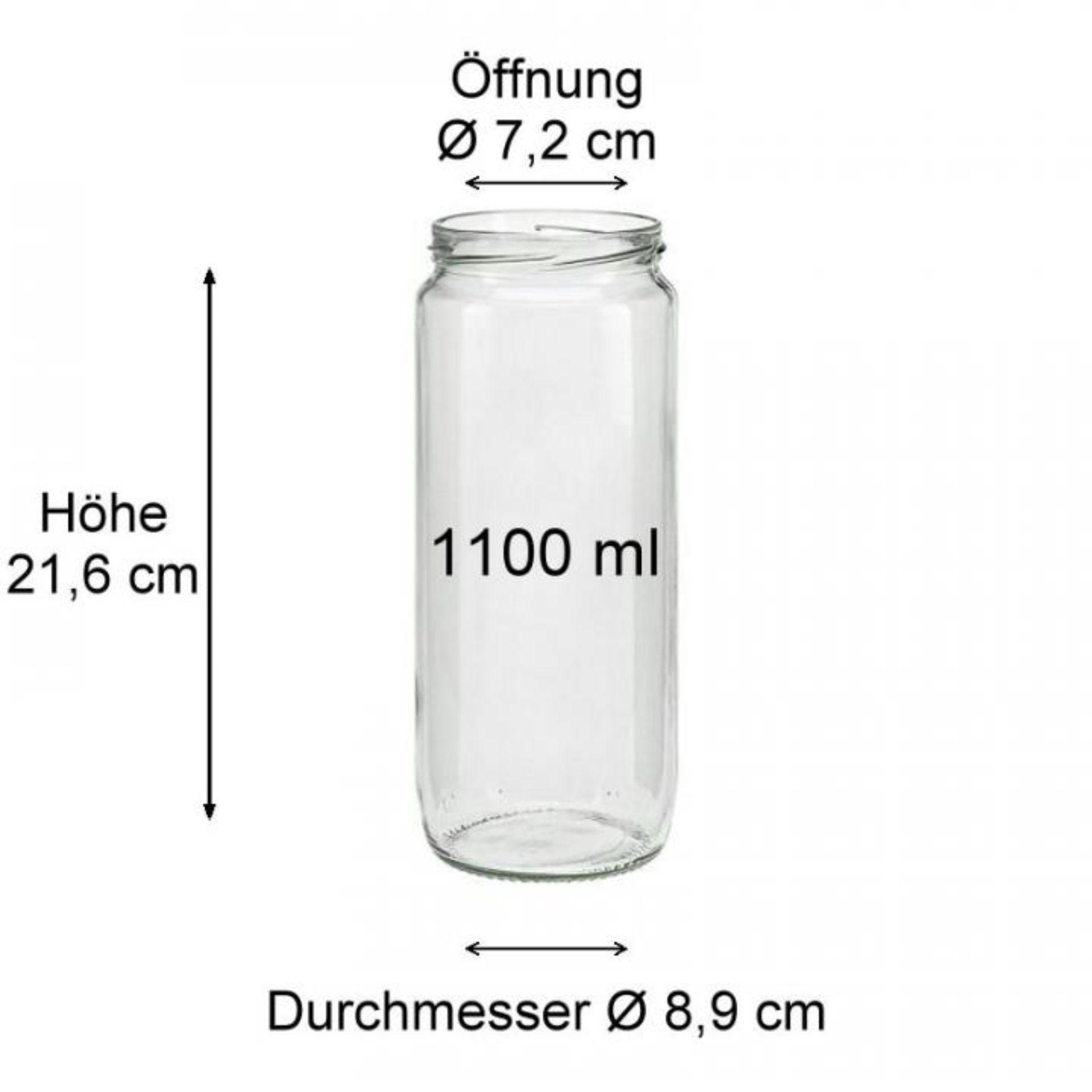 Einmachglas 1100 ml mit Deckel in verschiedenen Farben, geeignet als Vorratsglas für Küche und Haushalt, robustes Glasdesign für langfristige Lagerung.