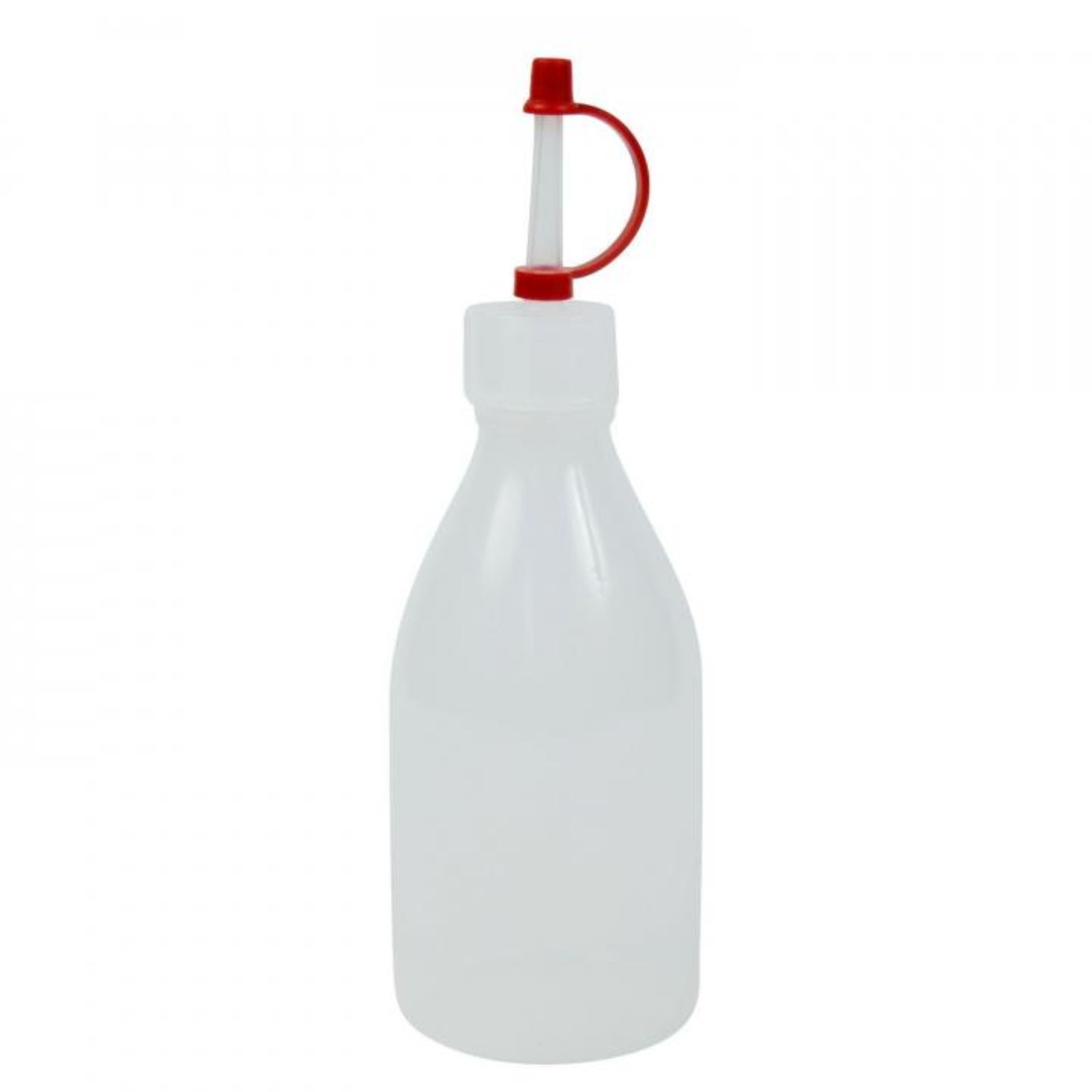 Bild einer 100 ml PE-Tropfflasche mit Dosierverschluss, speziell als Spritzflasche geeignet. Ideal für präzises Dosieren von Flüssigkeiten in verschiedenen Anwendungen.
