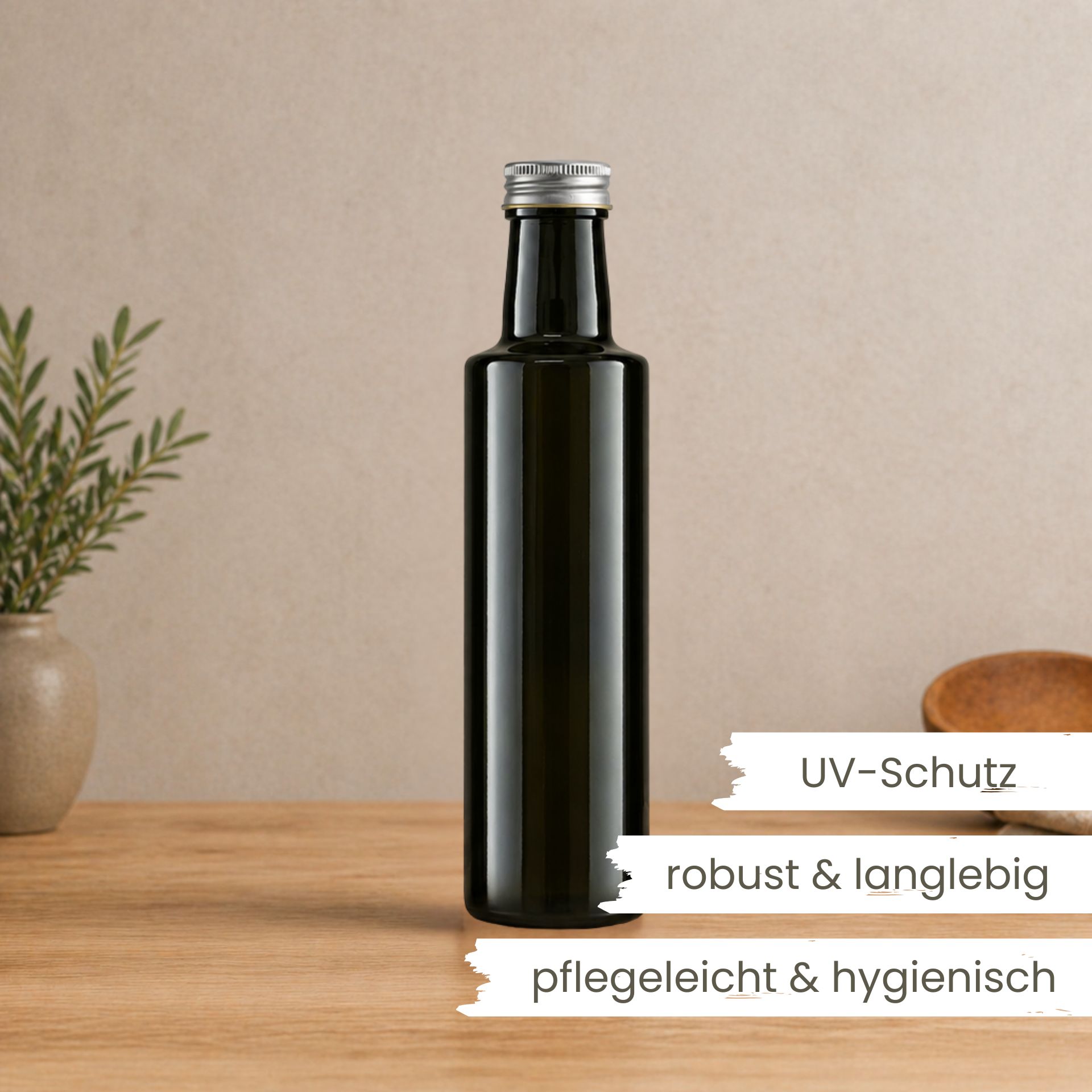 Glasflasche 250 ml rund Antik mit Deckel Silber