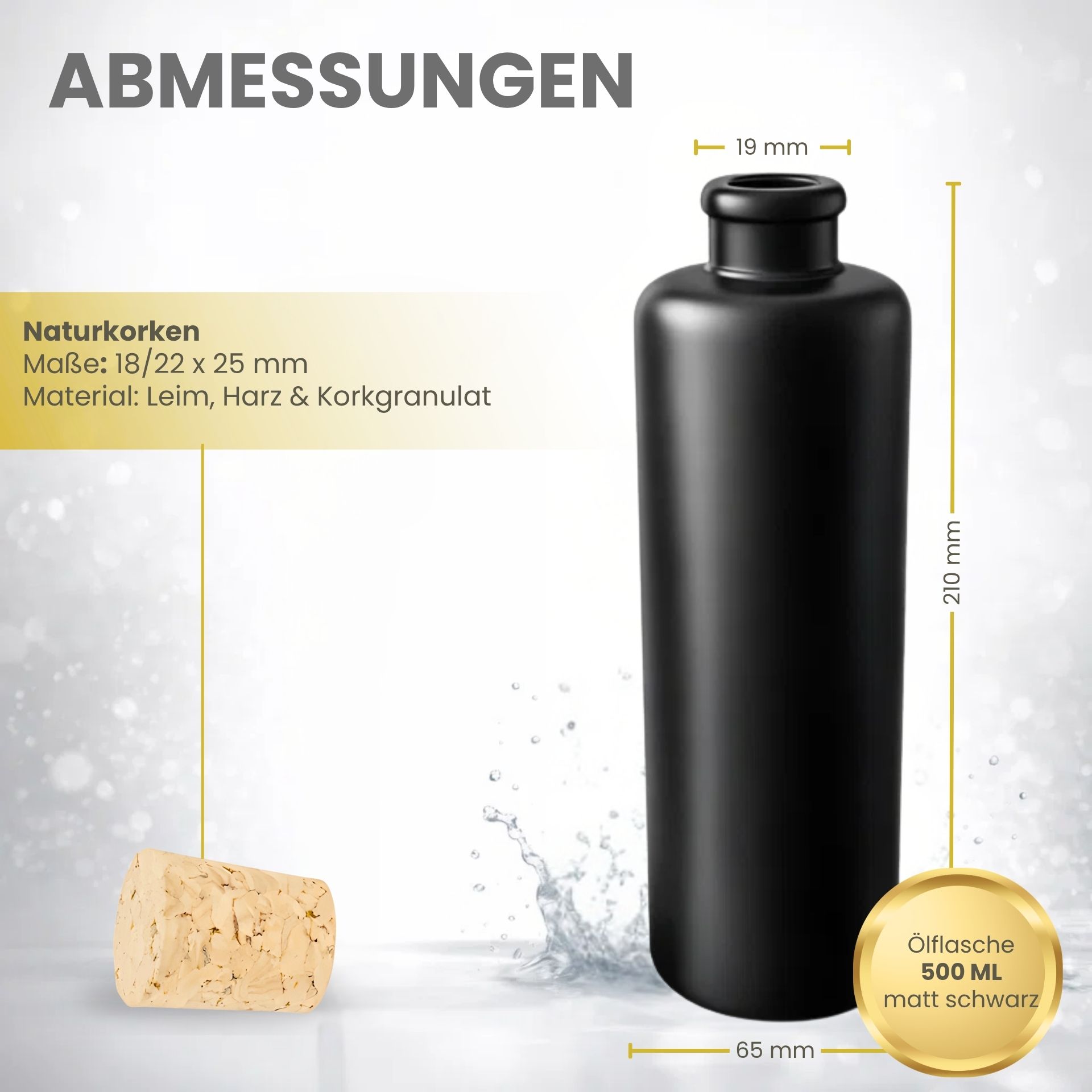Keramikflasche 500 ml schwarz matt mit Korken