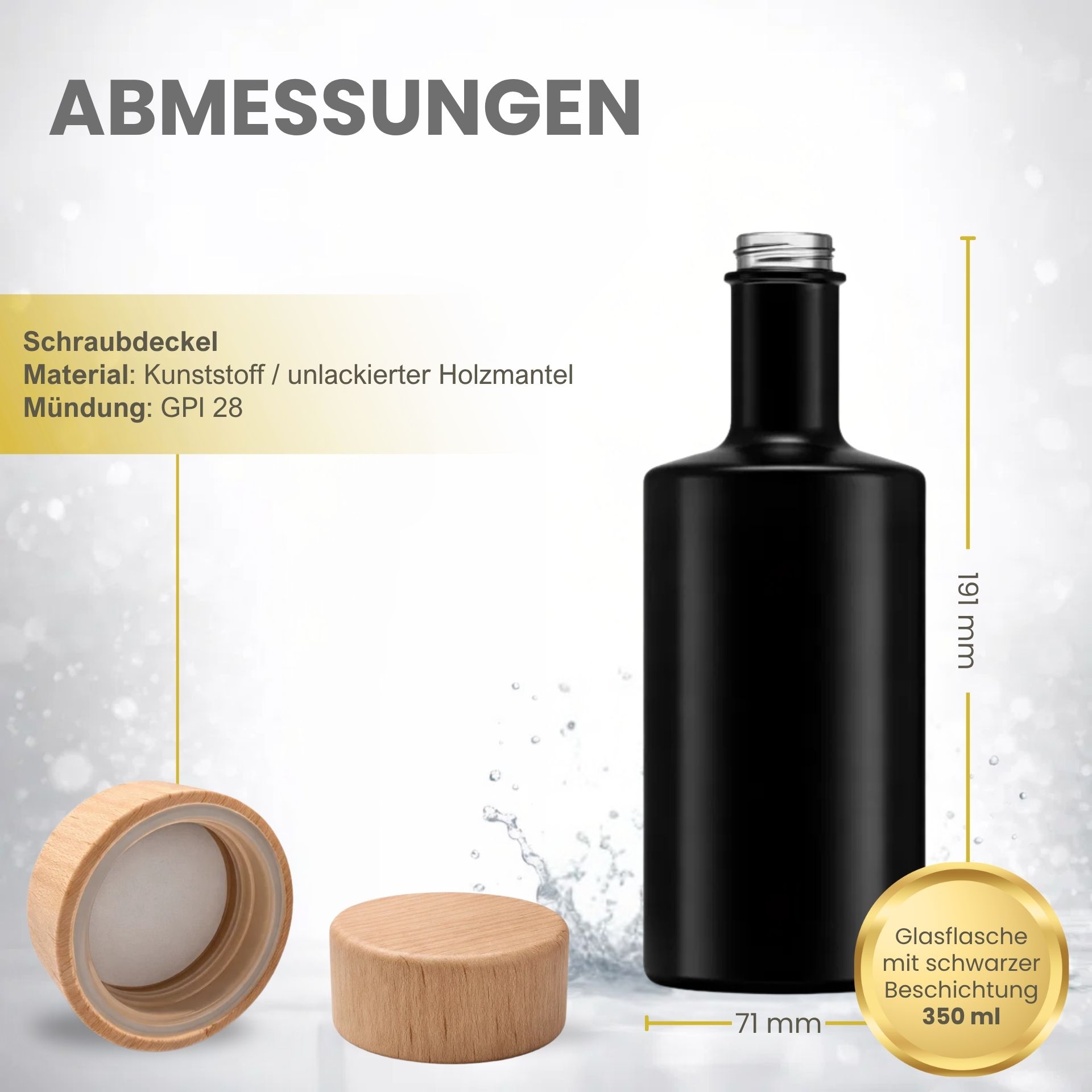 Glasflasche  350 ml mikken ART schwarz Holzdeckel