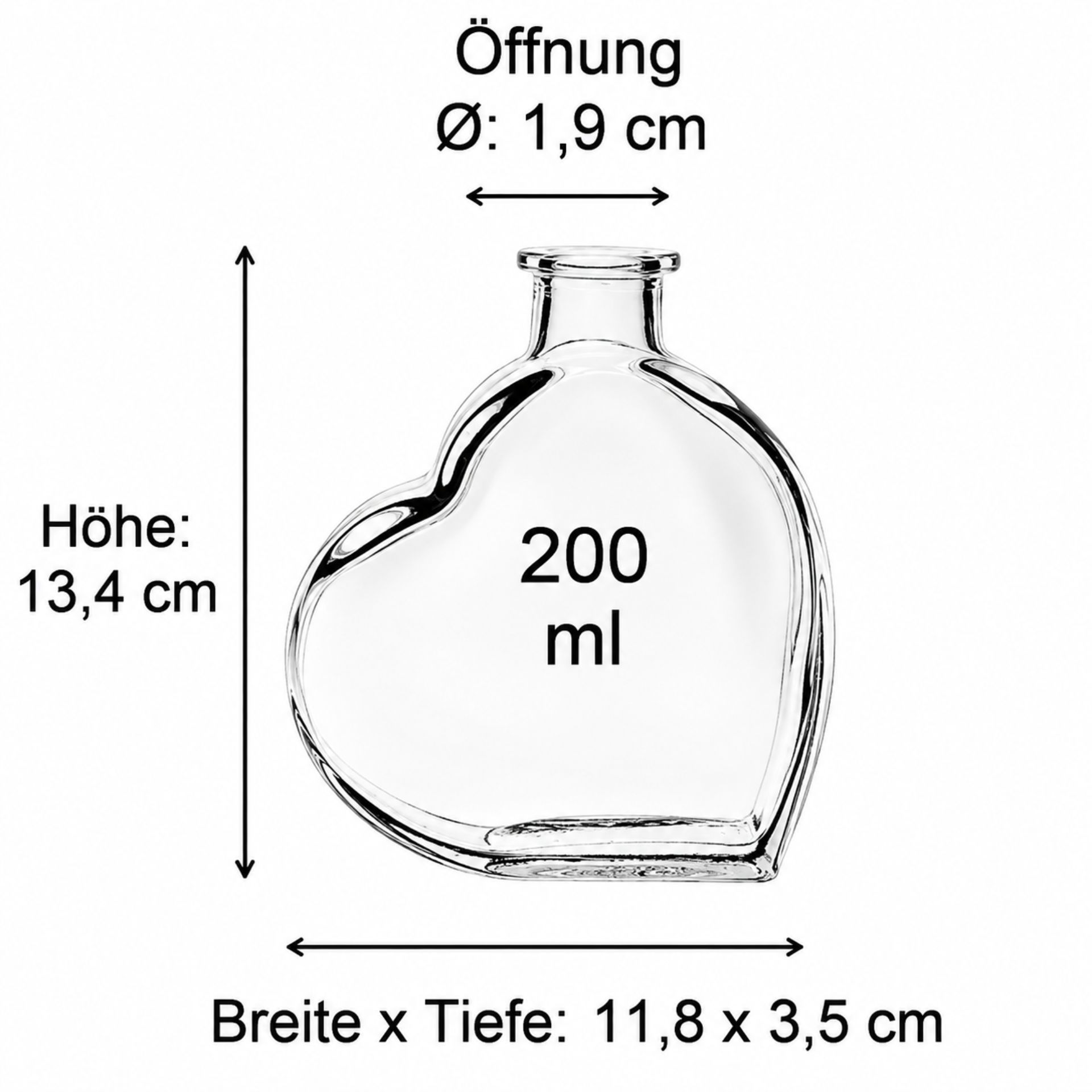 Produktbild einer Vi132b58k Flasche, die Maße und Dimensionen zeigt, geeignet für Verpackungsanalyse und Lagerplanung.