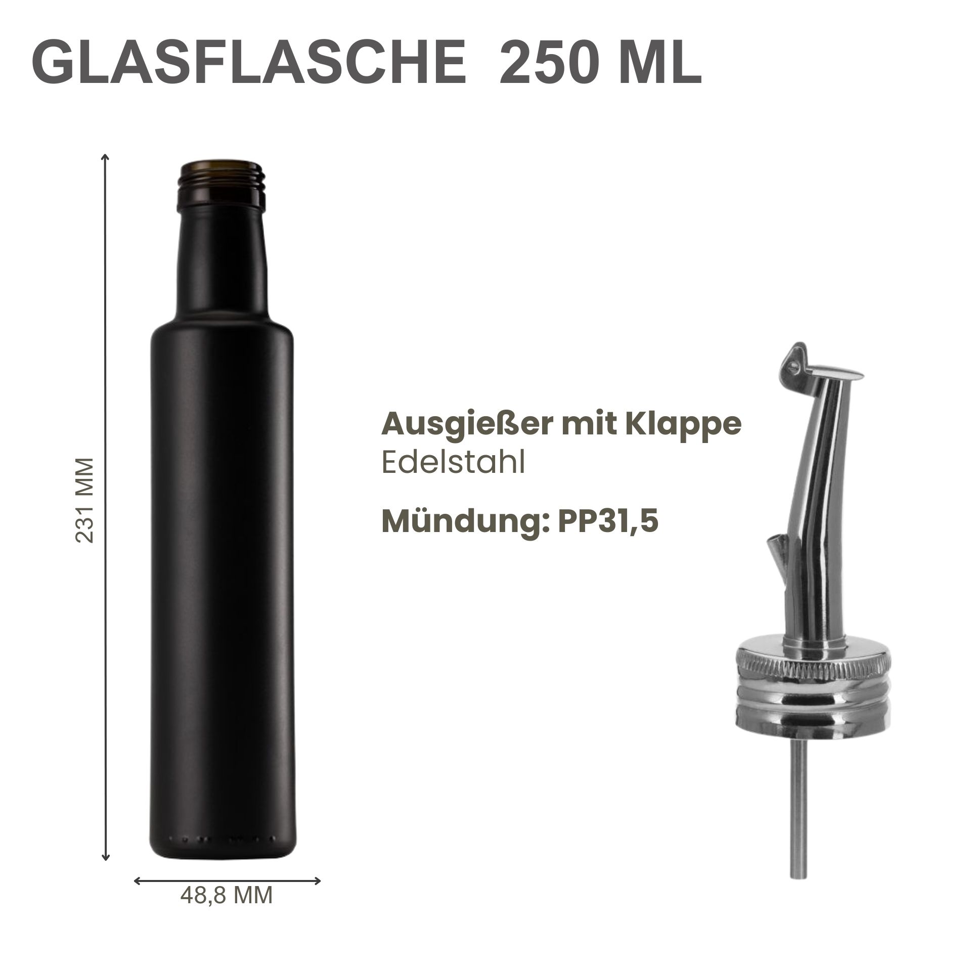 mikken Ölflasche Glasflasche matt schwarz, 250 ml mikken Ölflasche Glasflasche matt schwarz, 250 ml