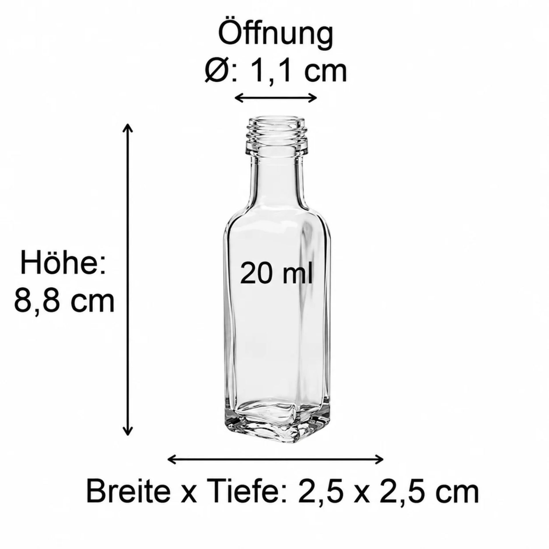 20 ml eckige Glasflasche mit Schraubverschluss, ideal für Parfümproben oder ätherische Öle, lichtdurchlässiges Design