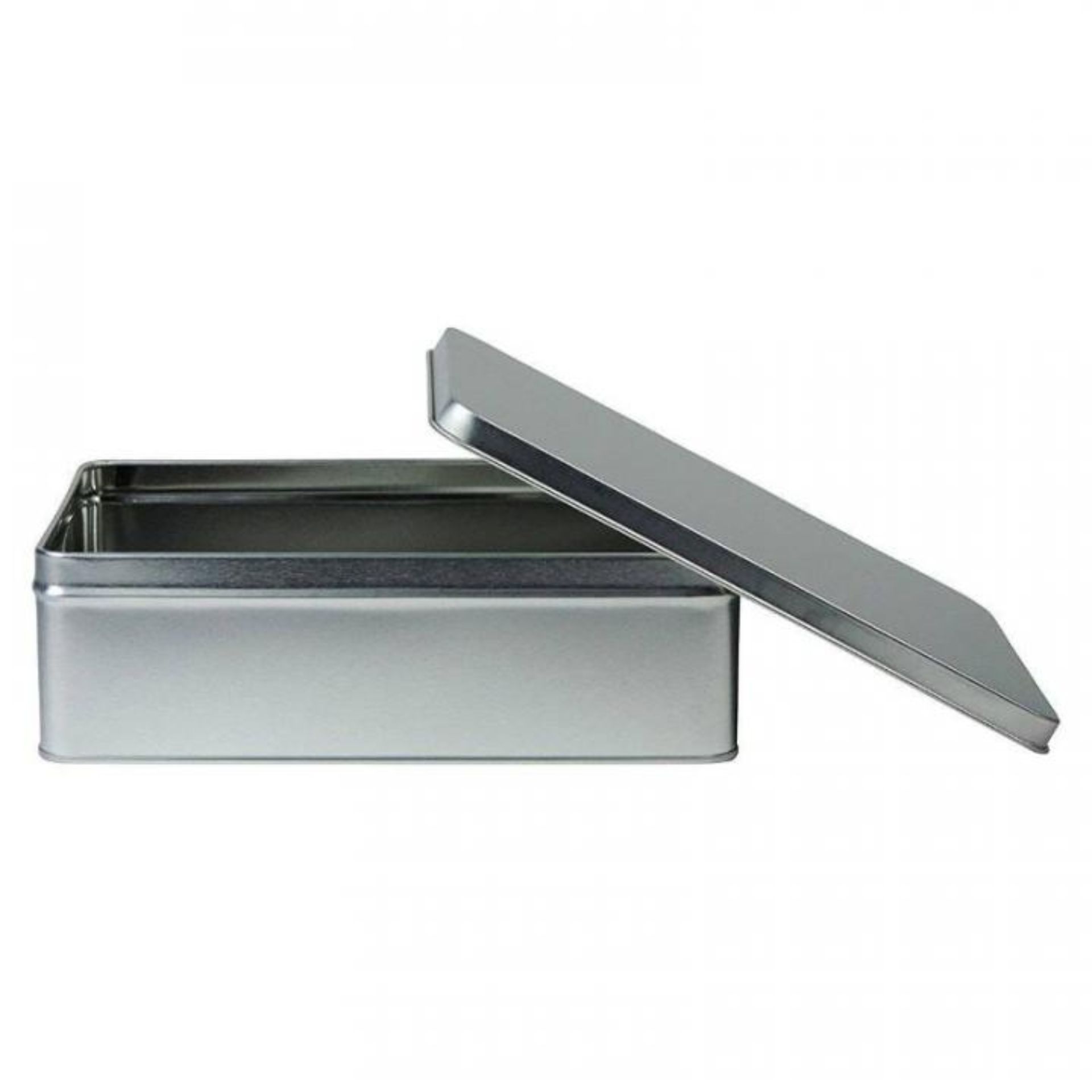 Blechdose mit Deckel, glänzende silberne Oberfläche, standardmäßige runde Form, ideal für Lebensmittel- und Getränkeverpackung, leere Dose aus Metall, umweltfreundlich, wiederverwendbar und recycelbar.