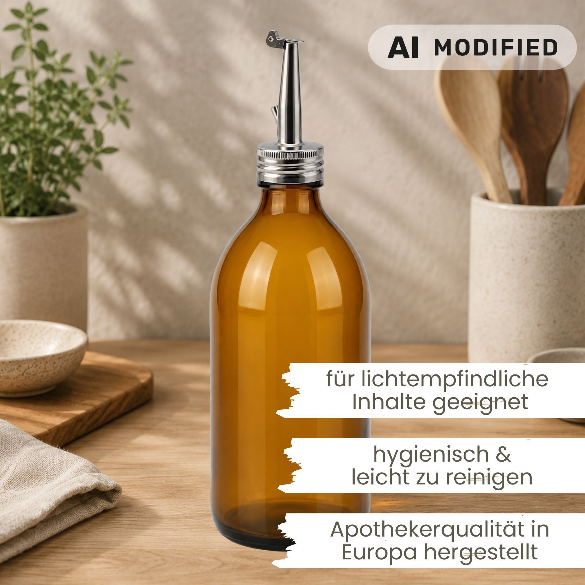 Apothekerflasche  500 ml Glas Edelstahl-Ausgießer