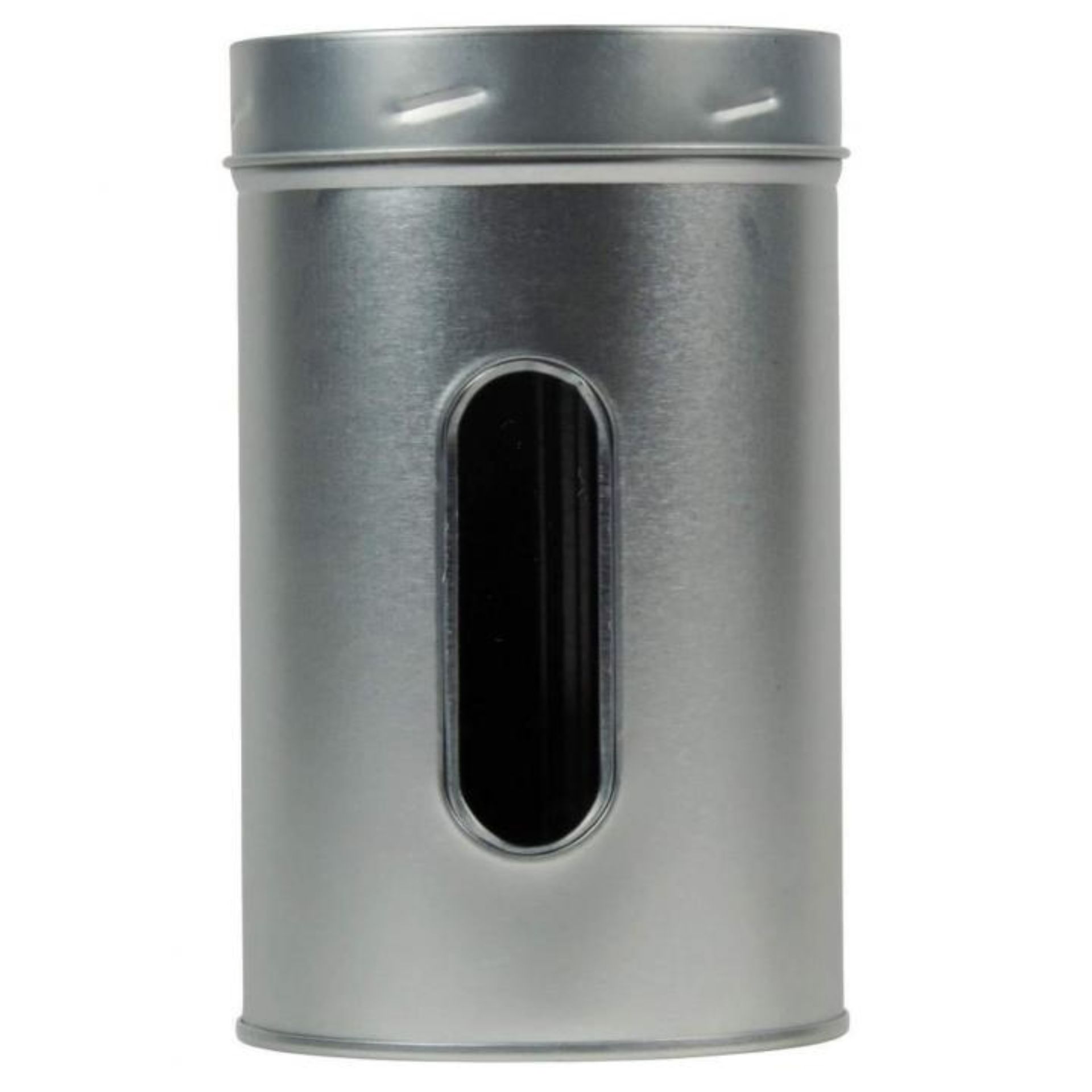 Metalldose mit Sichtfenster 7,5 x 12,5 cm – Vorratsdose rund aus Weißblech Runde Metalldose mit Sichtfenster, Durchmesser 7,5 cm, Höhe 12,5 cm, ideal zur Aufbewahrung von Lebensmitteln oder kleinen Gegenständen, stilvolles und praktisches Design, verfügbar auf flaschen-glaeser-und-dosen.de.