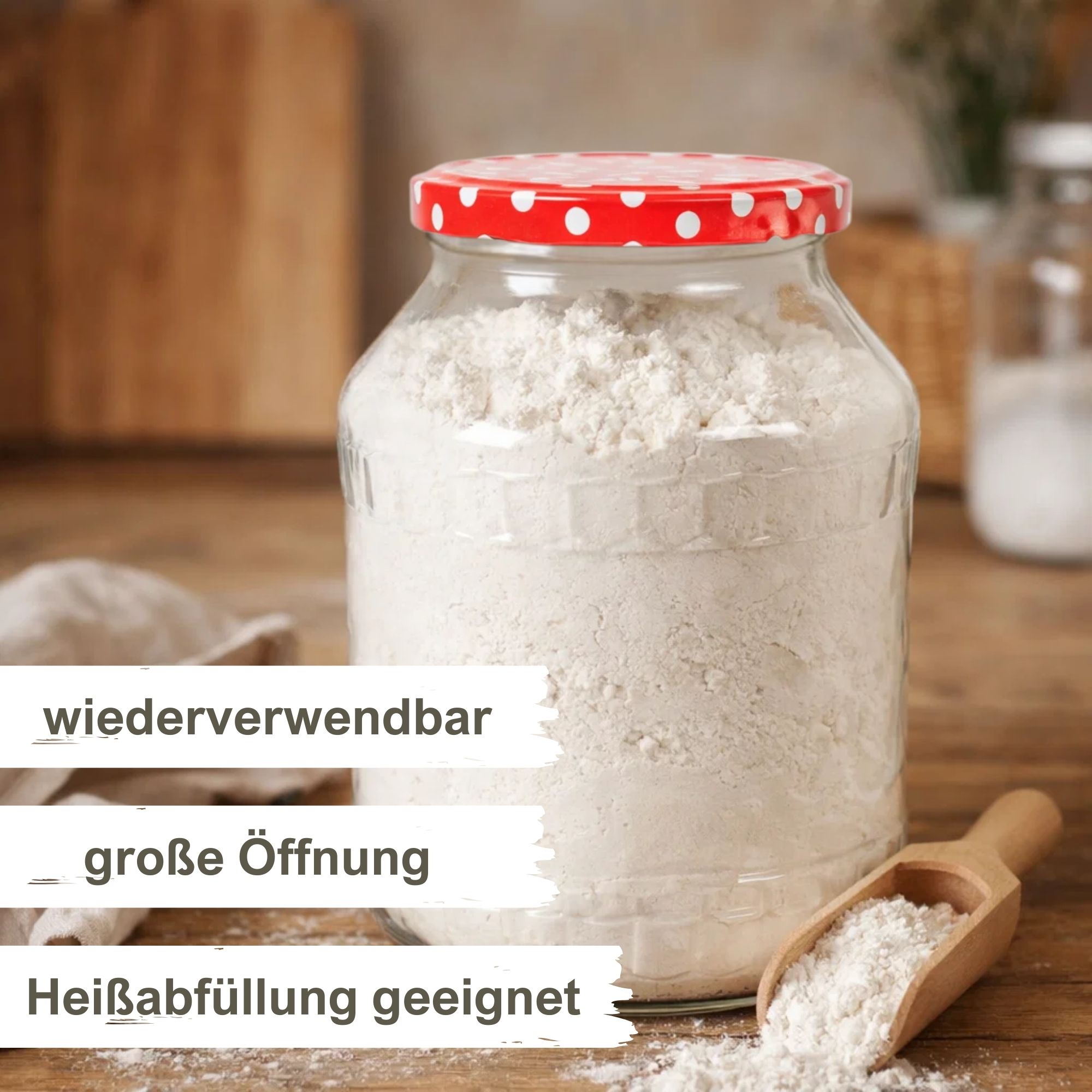 Einmachgläser 6x2650 ml mit Schraubdeckel rot-weiss gepunktet