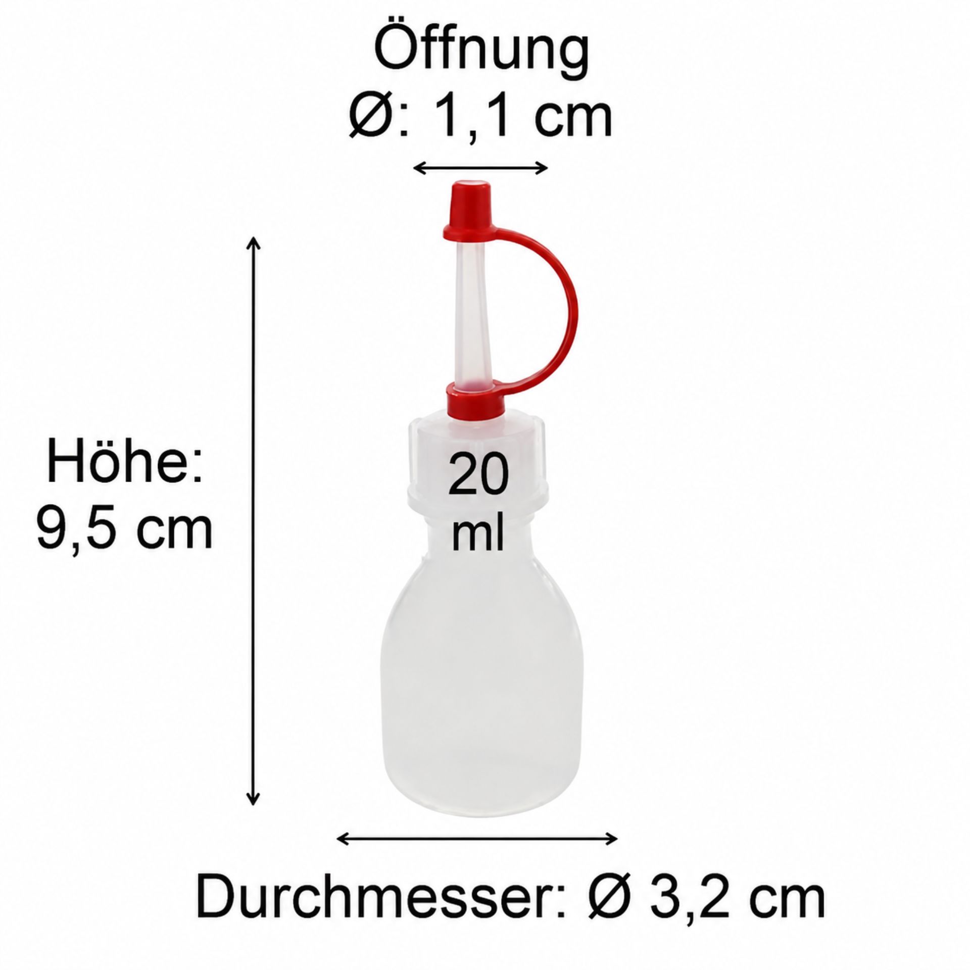 Produktbild eines Glasbehälters mit Abmessungen in Millimetern auf einem weißen Hintergrund