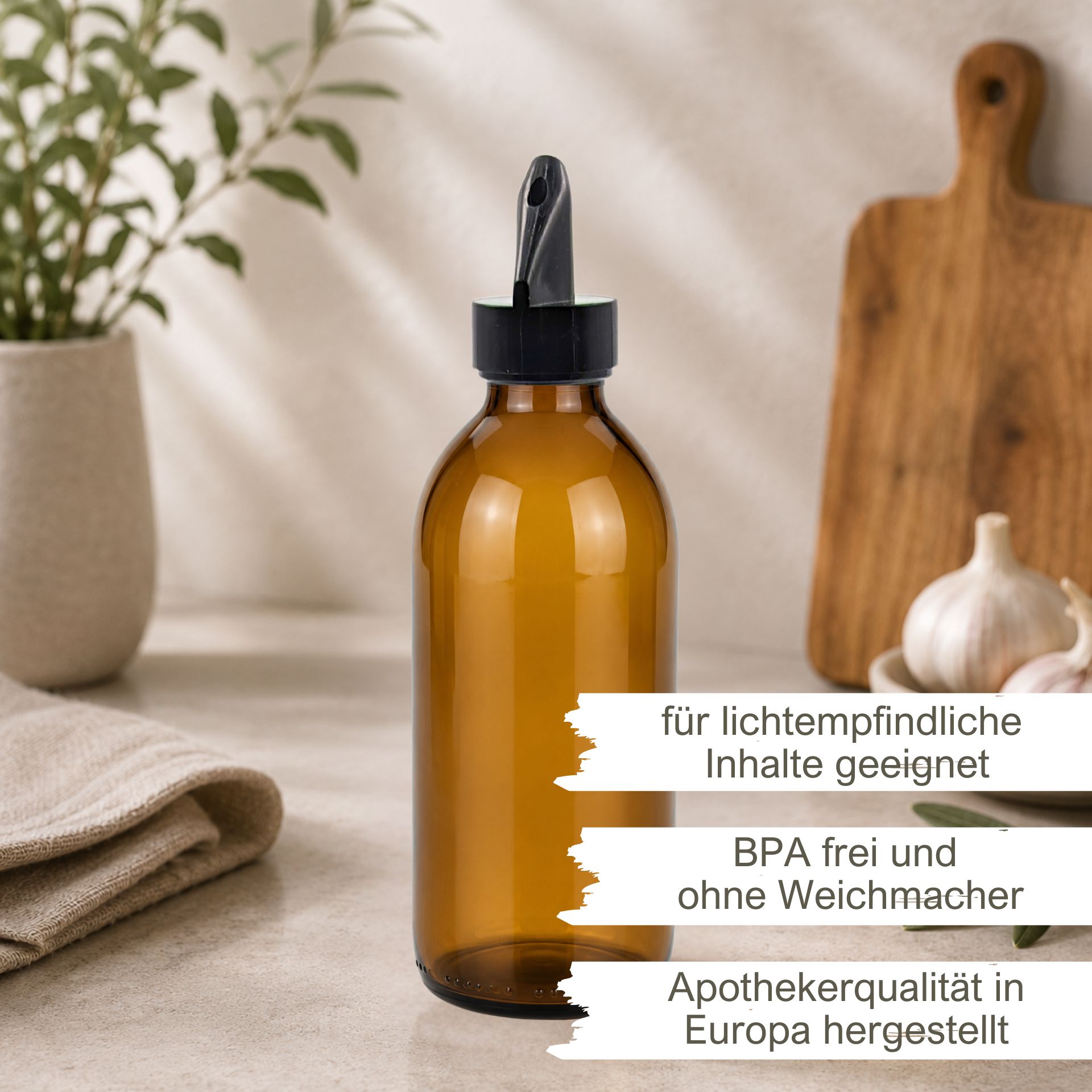 Apothekerflasche  200 ml Glas Kunststoff-Ausgießer