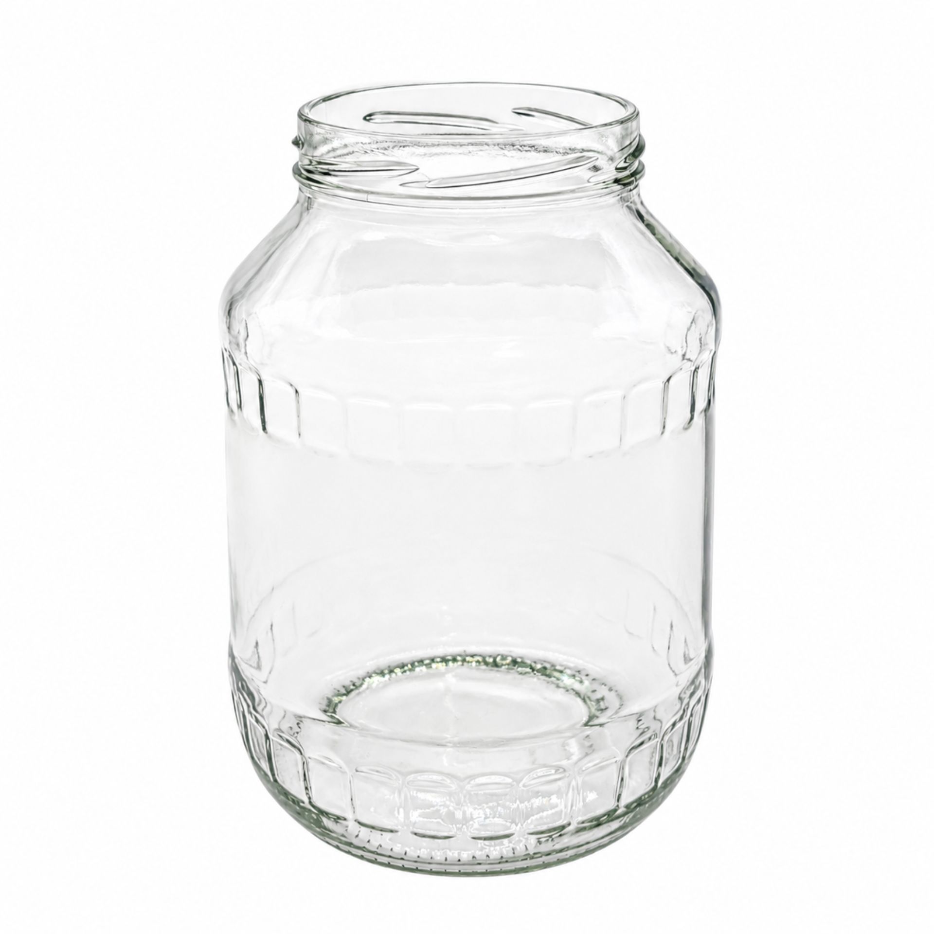Großes, transparentes Vorratsglas ohne Deckel mit einem Fassungsvermögen von 1700 ml, zylindrische Form mit weiter Öffnung und glatten Oberflächen, geeignet zur Aufbewahrung von Lebensmitteln.