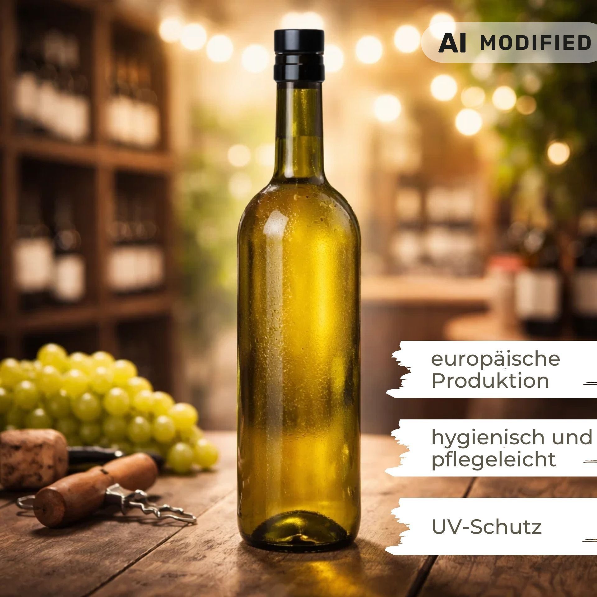 Weinflaschen grün Set 6x750 ml mit Korken Schwarz
