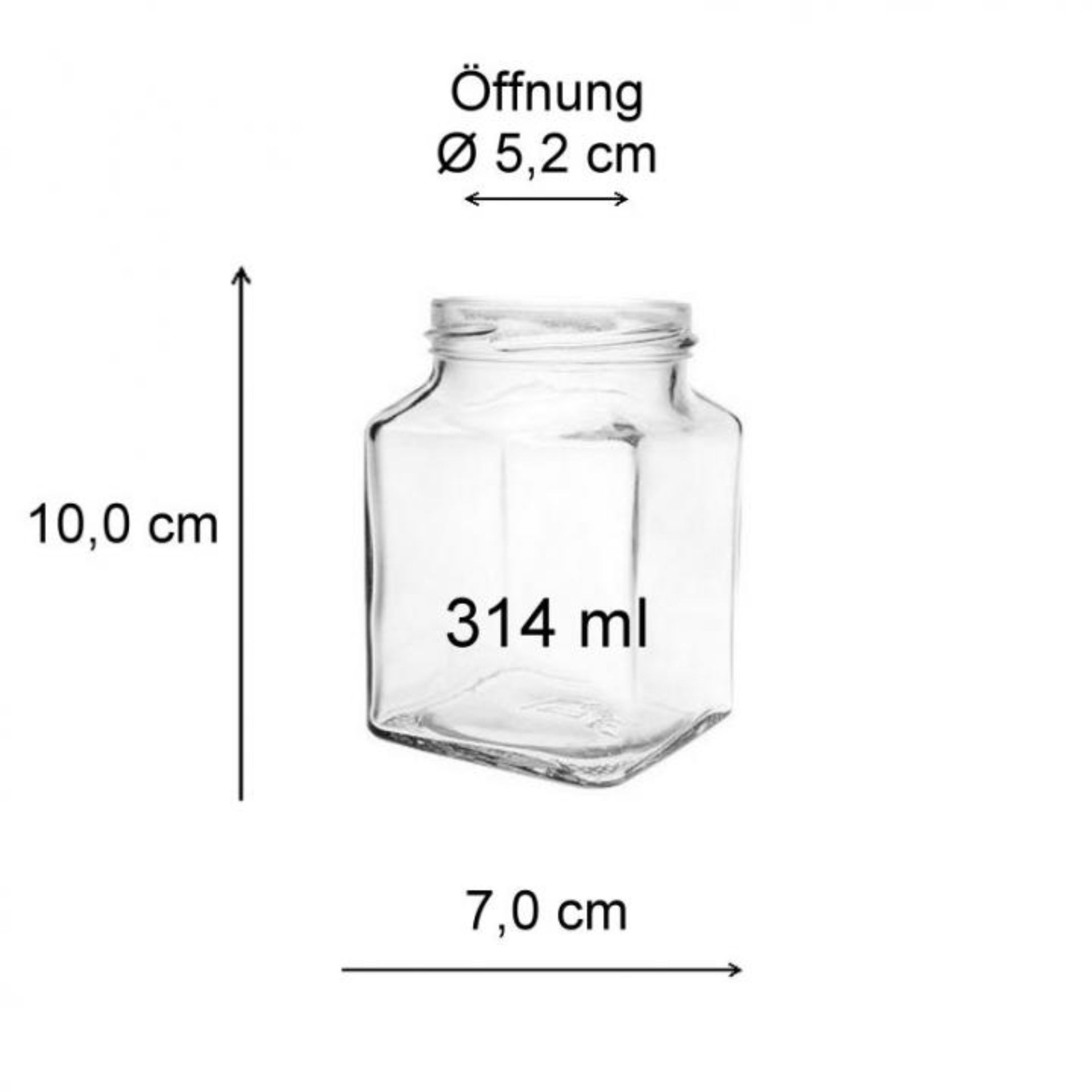 Einmachglas 314 ml, quadratisches Design mit Deckel - Ideal für Konservierung und Aufbewahrung von Lebensmitteln. Hochwertiges Glasgefäß mit stilvollem Look.
