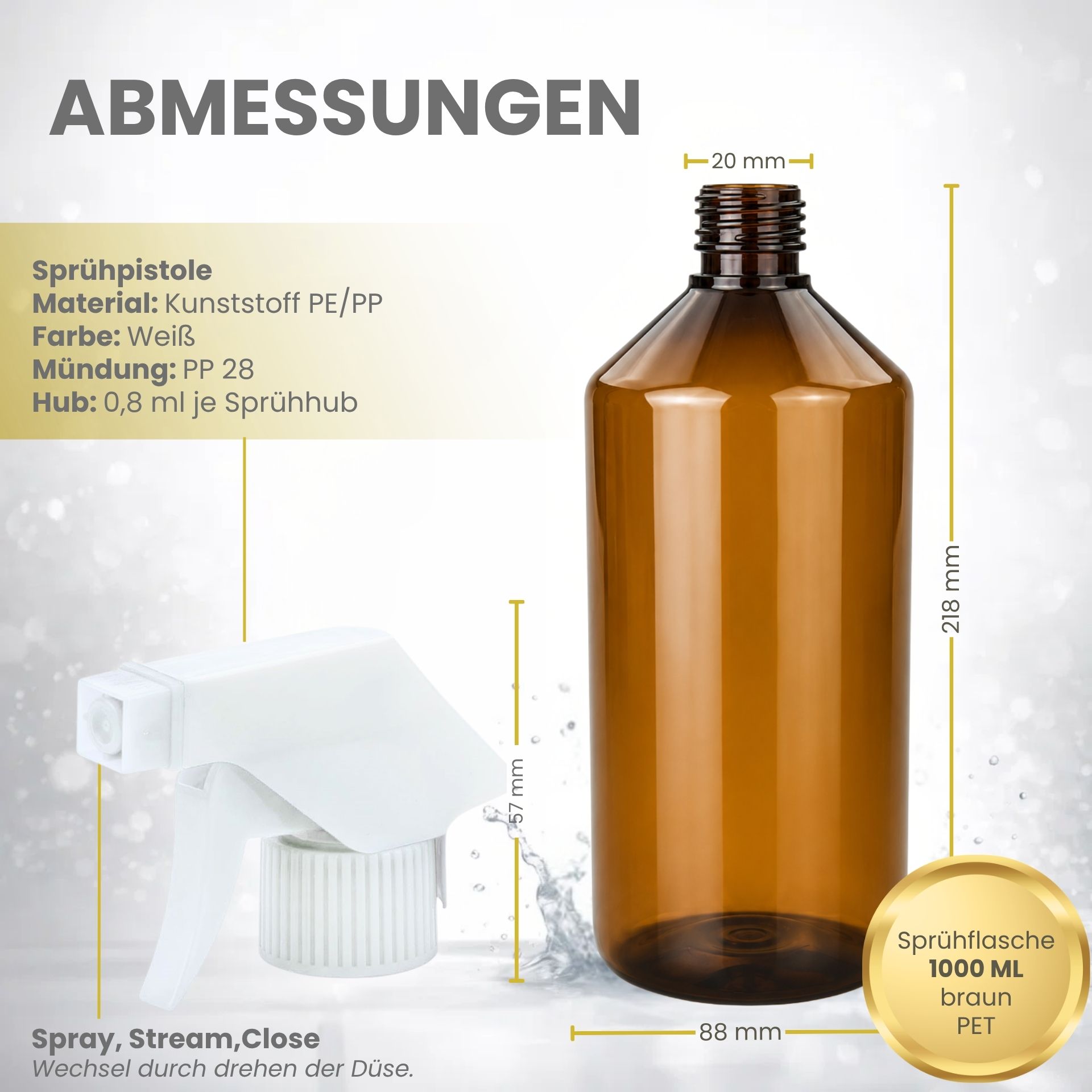 Sprühflasche 1000 ml PET braun Kunststoff