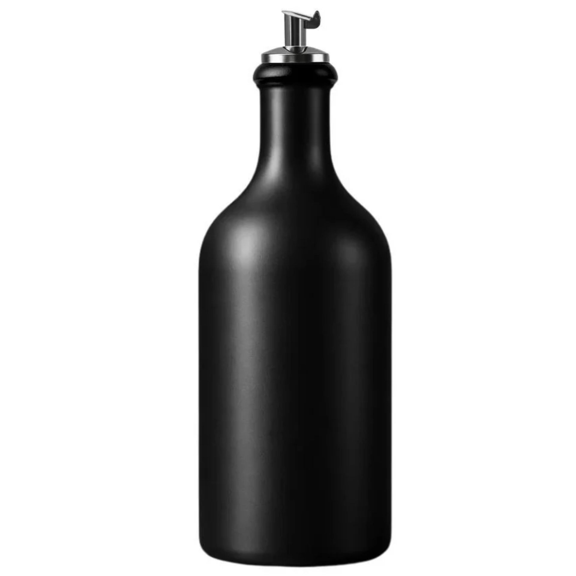 Schwarze Edelstahlflasche mit Verschlusskappe, isoliert, robust und wiederverwendbar – ideal für unterwegs.